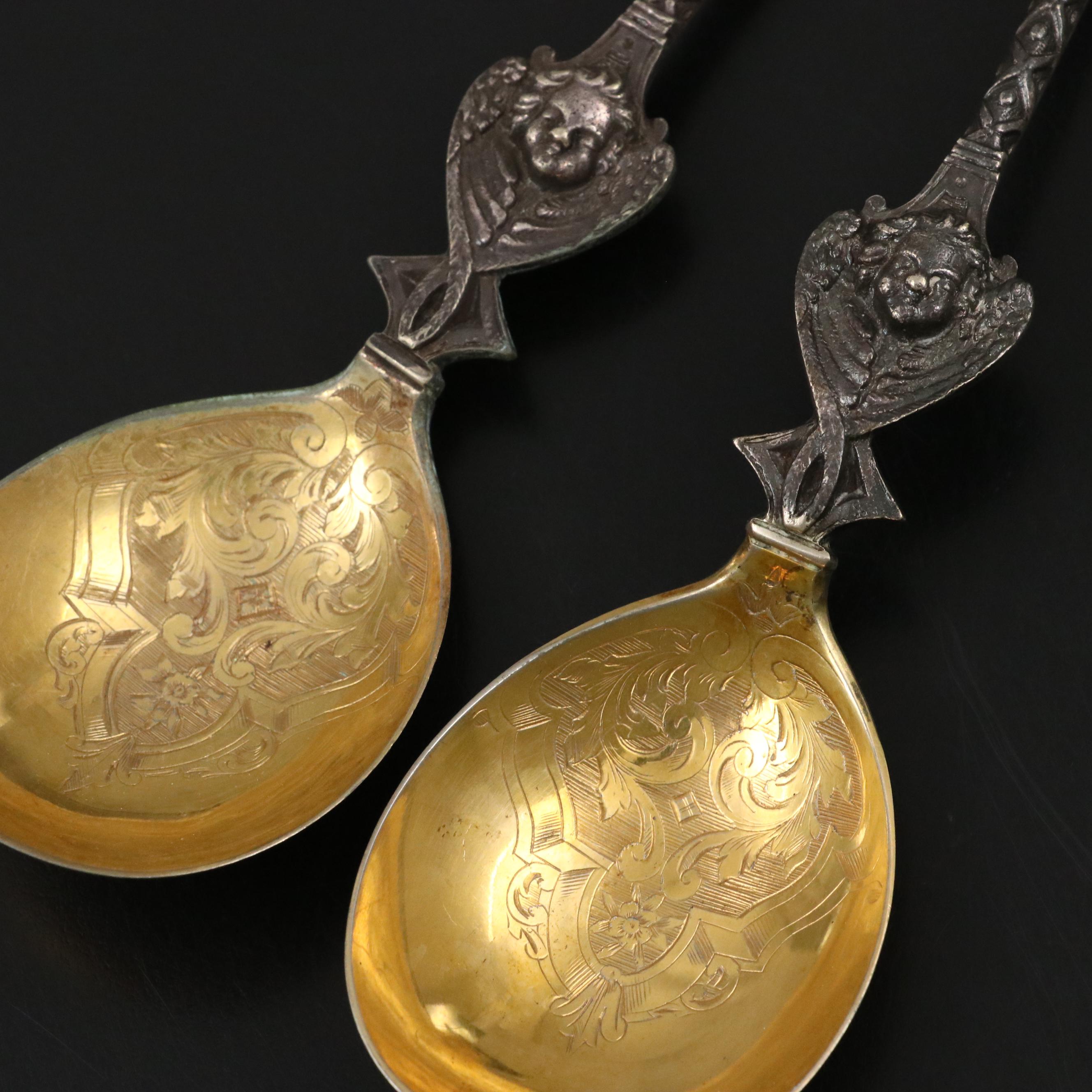 Late Victorian European Figural Spoons with Gilt Washed Bowls