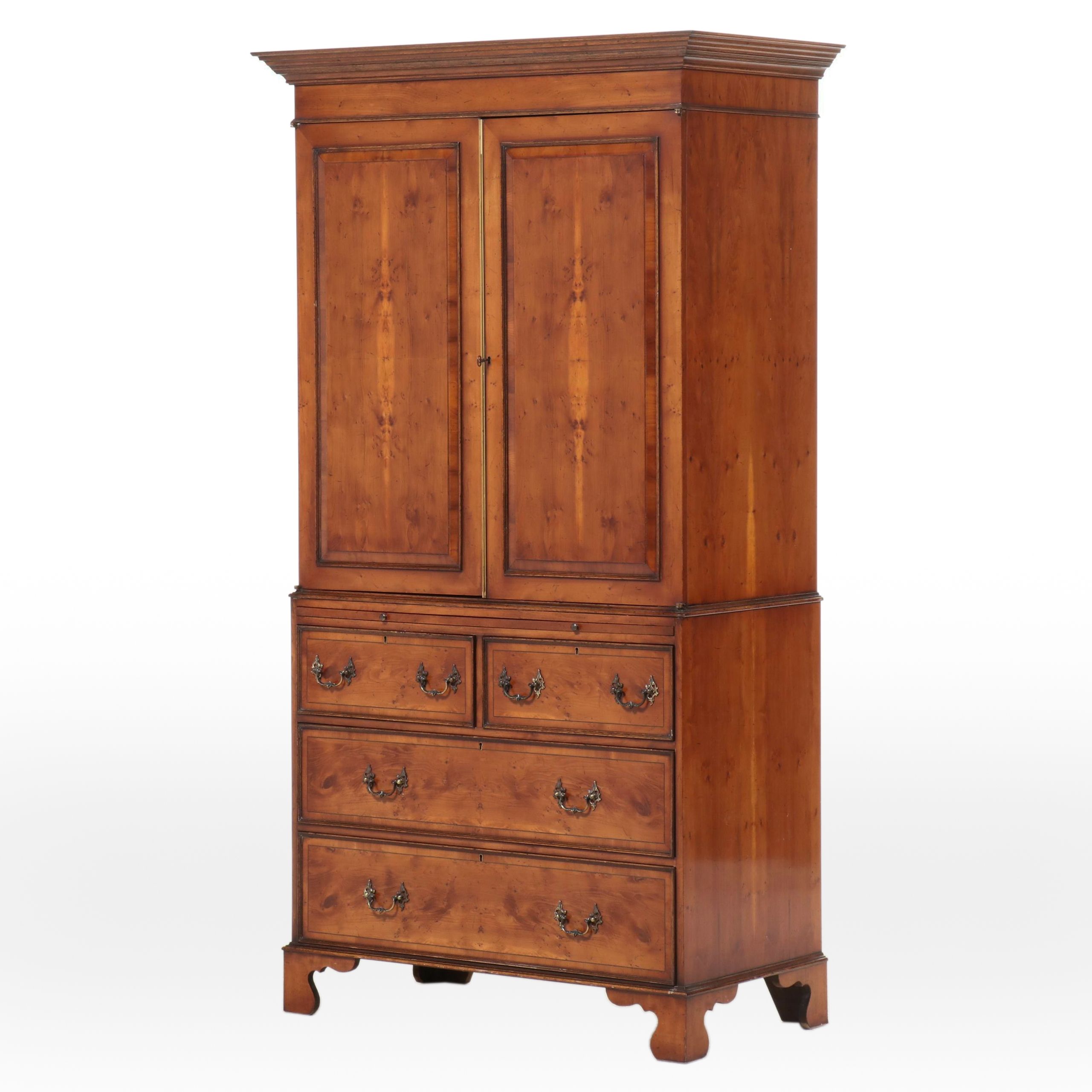 George II Style Yew and Mahogany Media Armoire, Late 20th Century