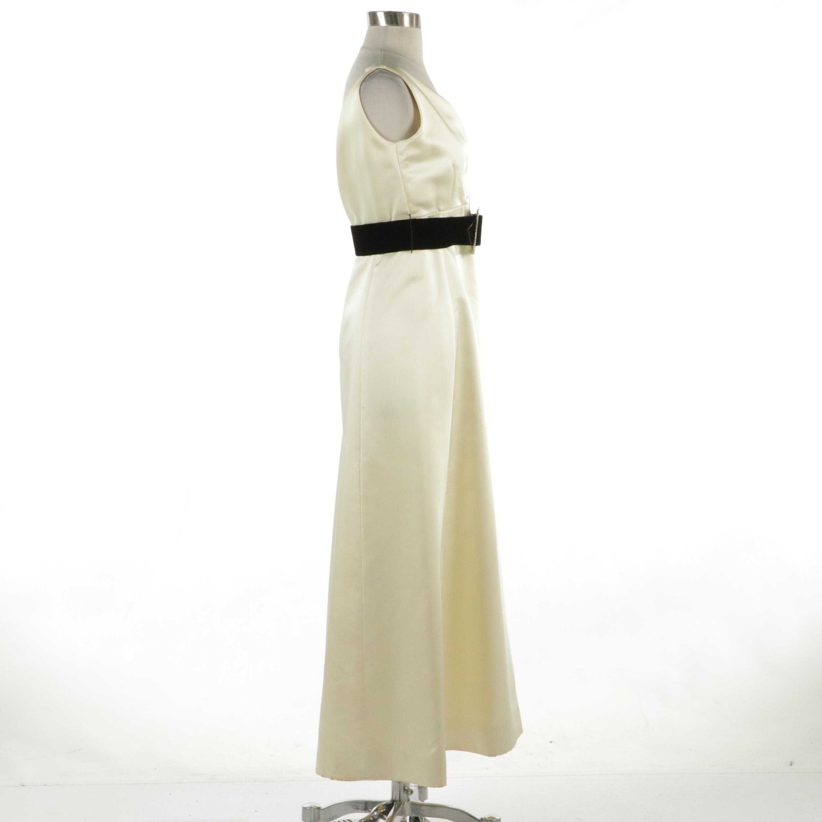 Elinor Simmond for Malcolm Starr Satin Formal Dress with Embellished Velvet Belt