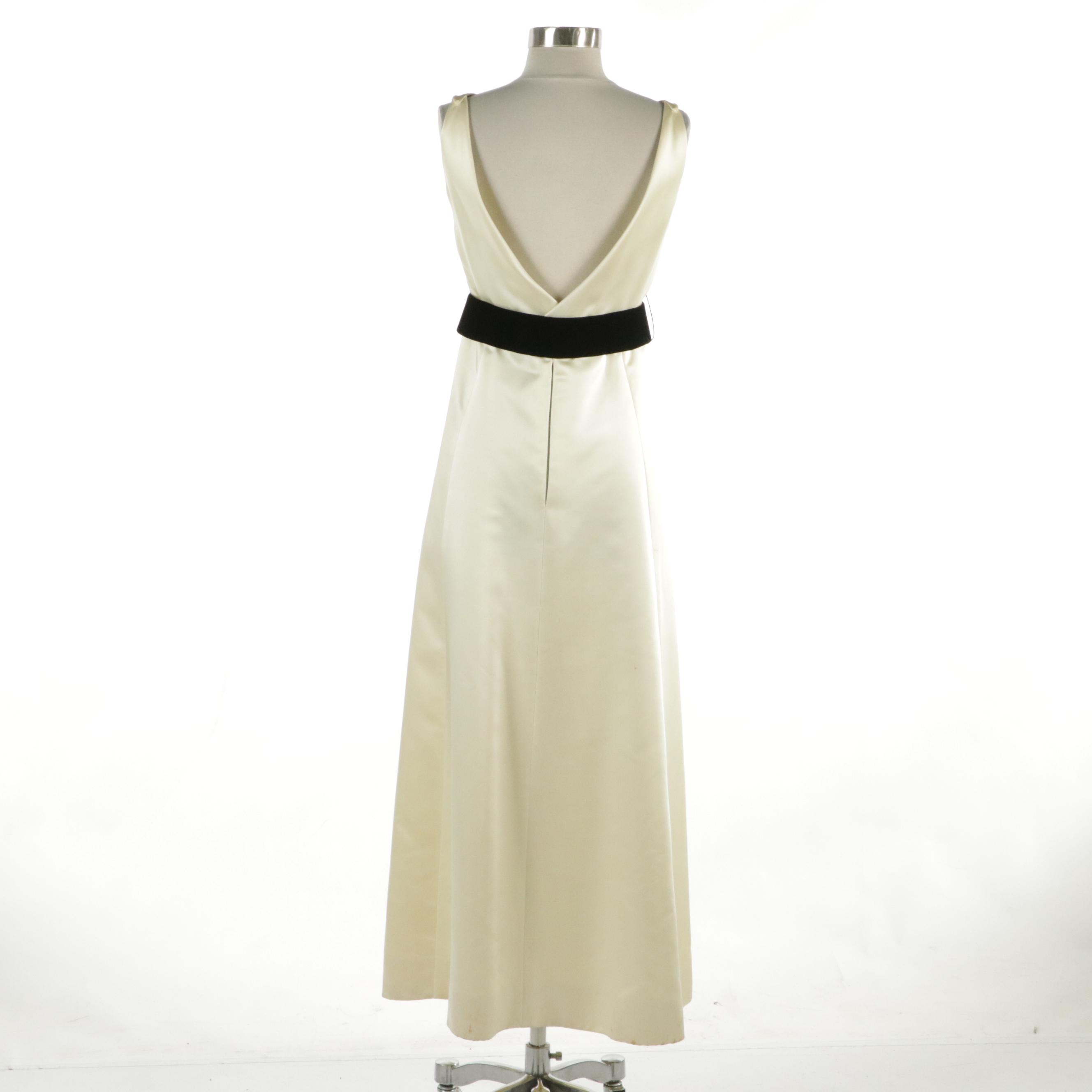 Elinor Simmond for Malcolm Starr Satin Formal Dress with Embellished Velvet Belt