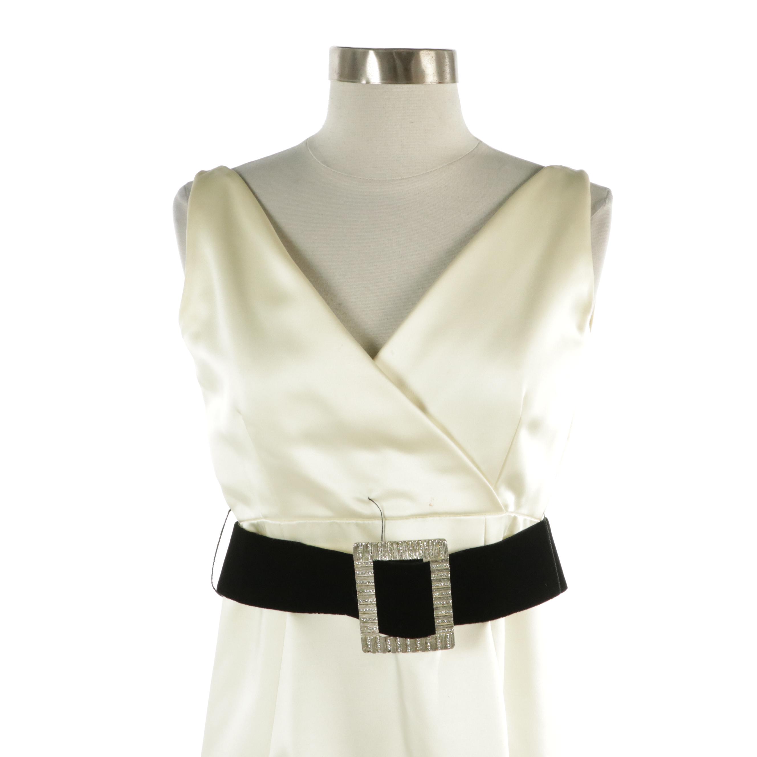 Elinor Simmond for Malcolm Starr Satin Formal Dress with Embellished Velvet Belt