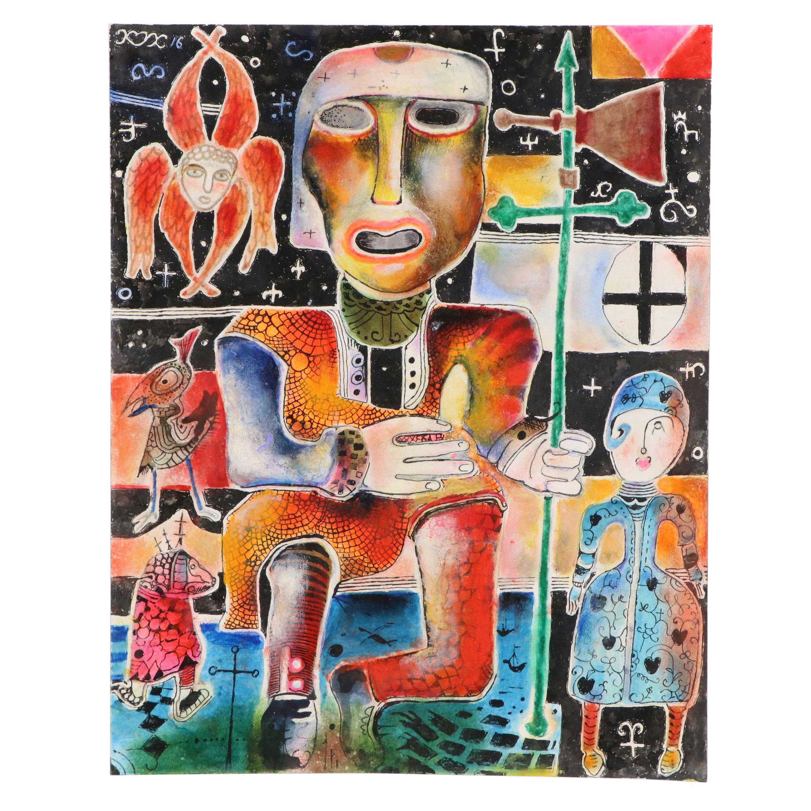 Nikolay "Kuk" Manuylov Surrealist Figural Mixed Media Illustration, 2016