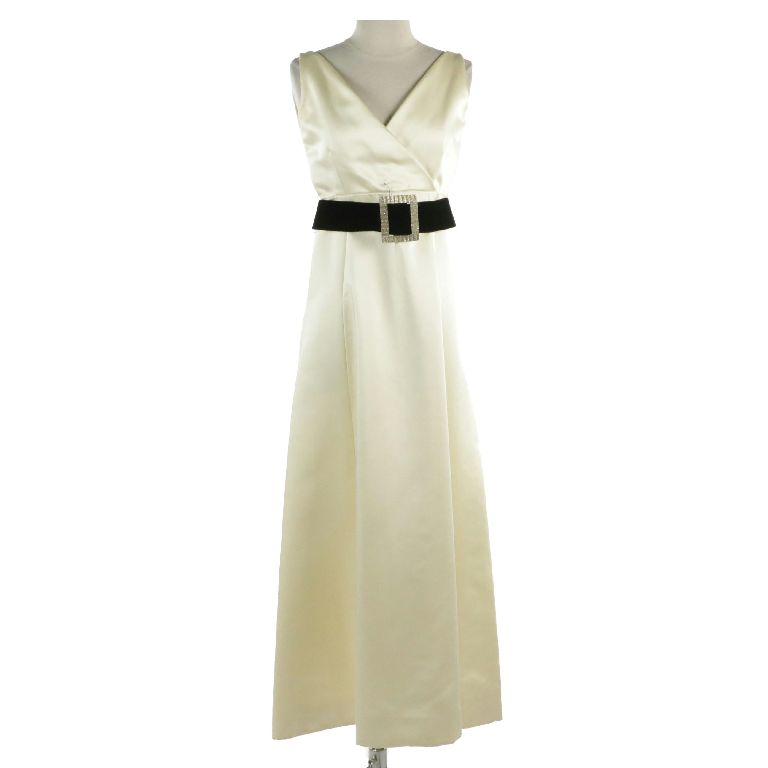 Elinor Simmond for Malcolm Starr Satin Formal Dress with Embellished Velvet Belt