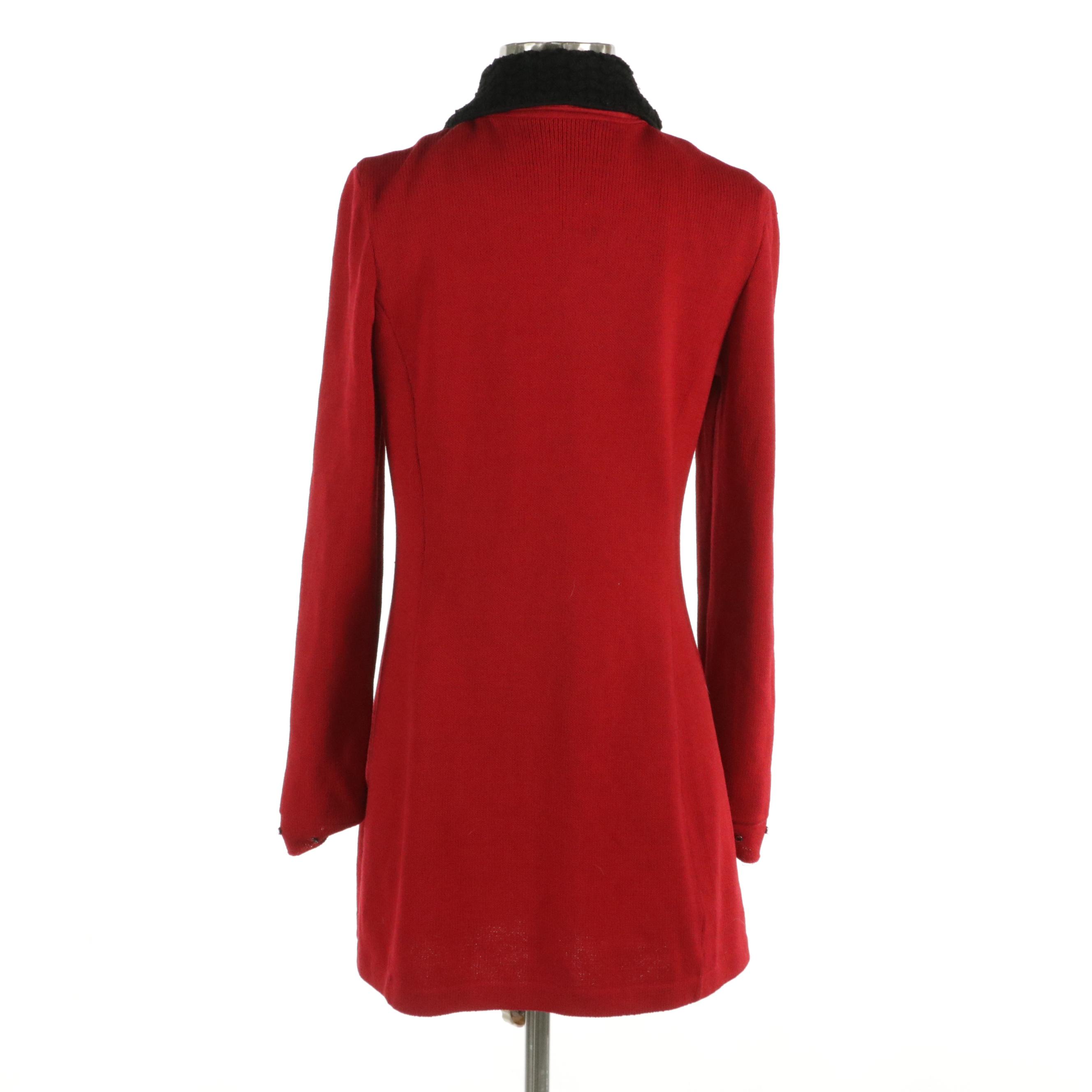 St. John Collection Knit Red Wool Blend Cardigan Jacket with Detachable Collar