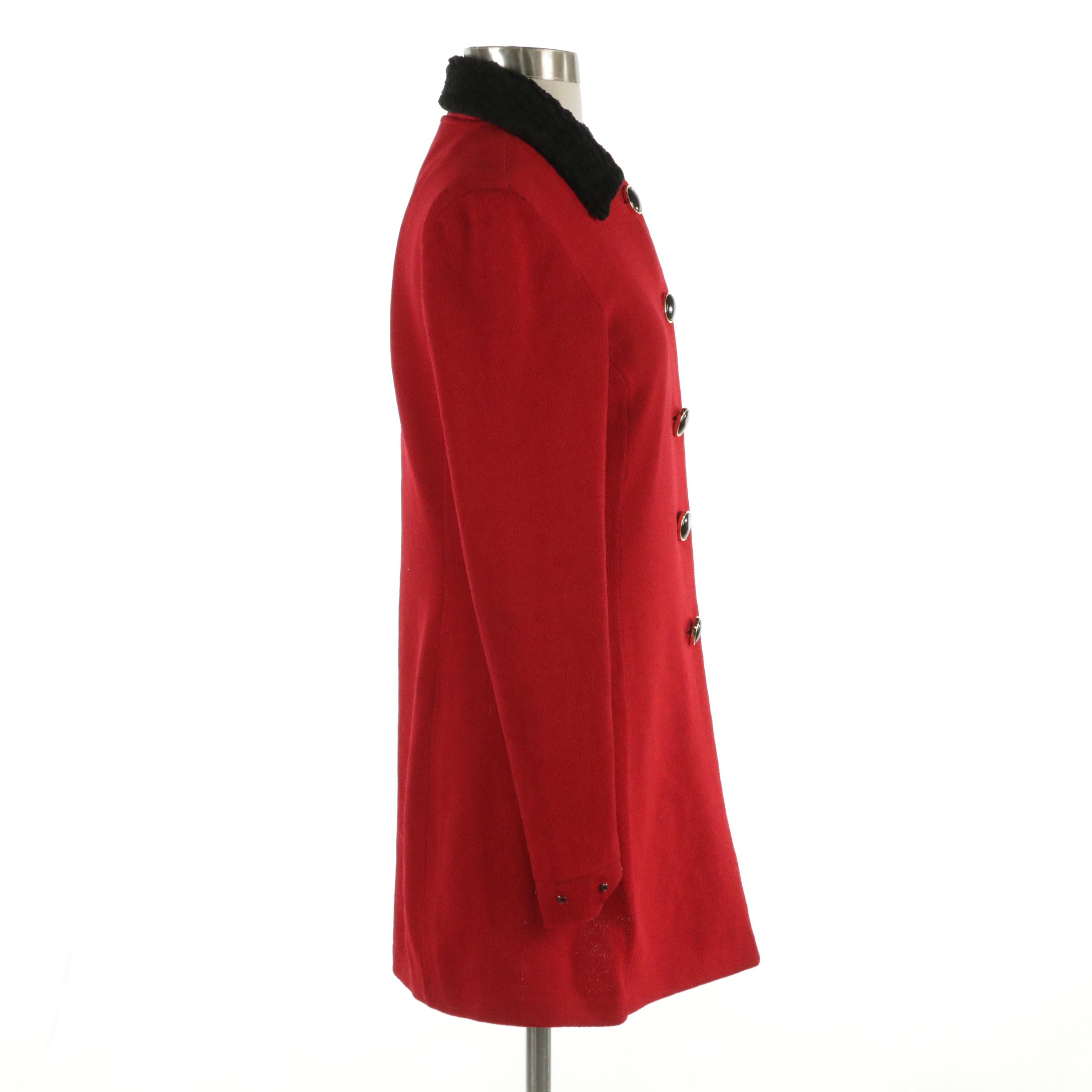 St. John Collection Knit Red Wool Blend Cardigan Jacket with Detachable Collar