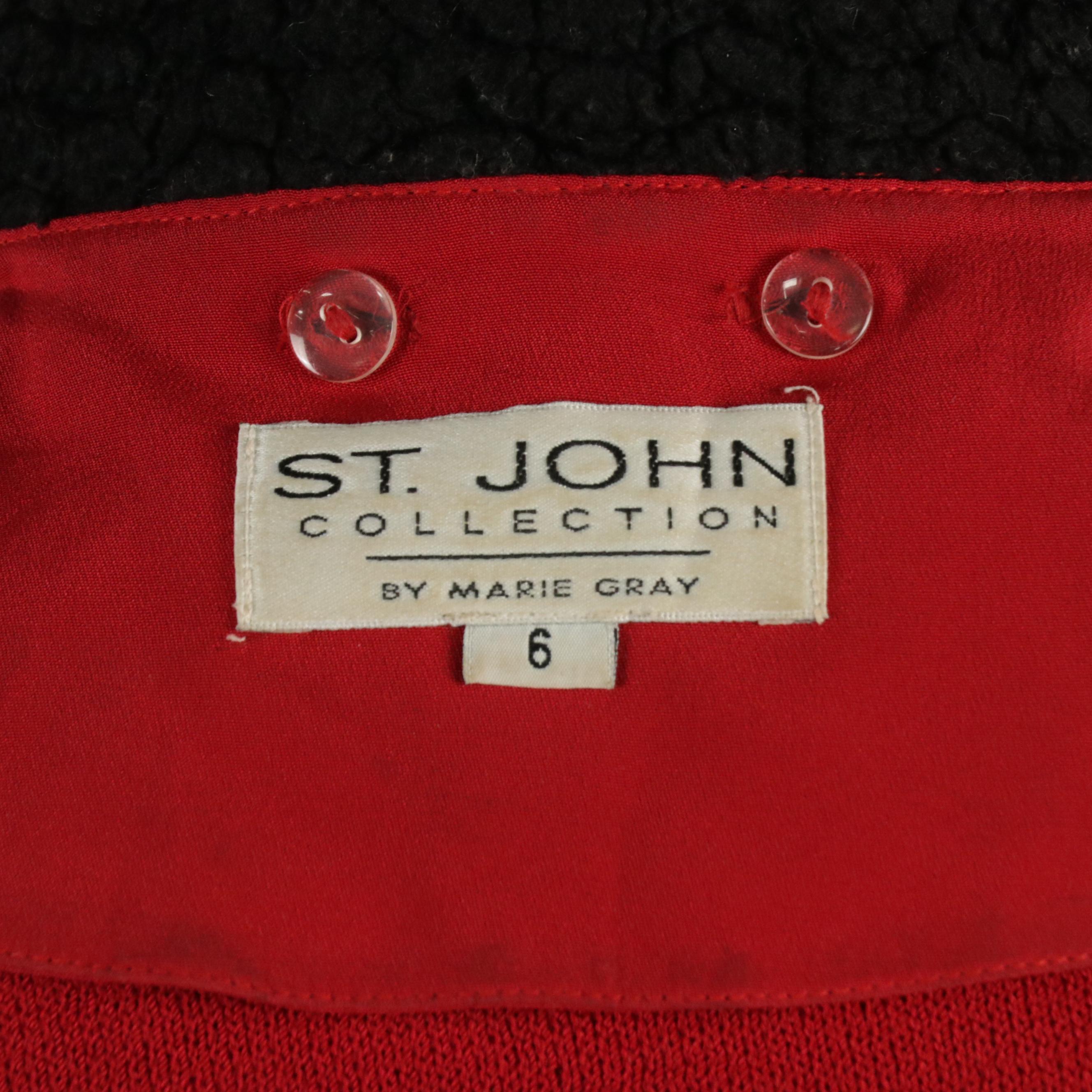 St. John Collection Knit Red Wool Blend Cardigan Jacket with Detachable Collar