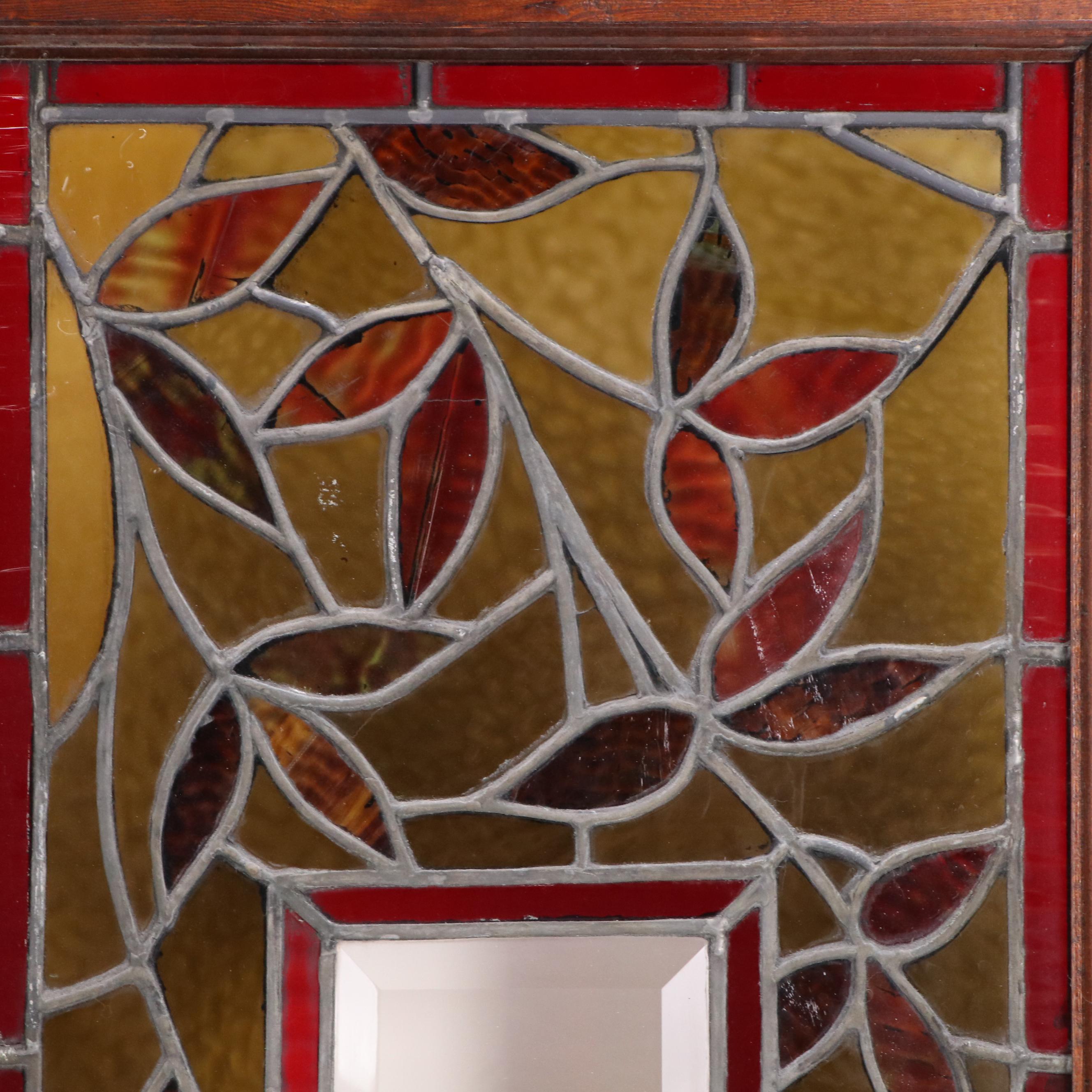 Arts & Crafts Leaded Stained Glass Window Panes with Beveled Glass Panels