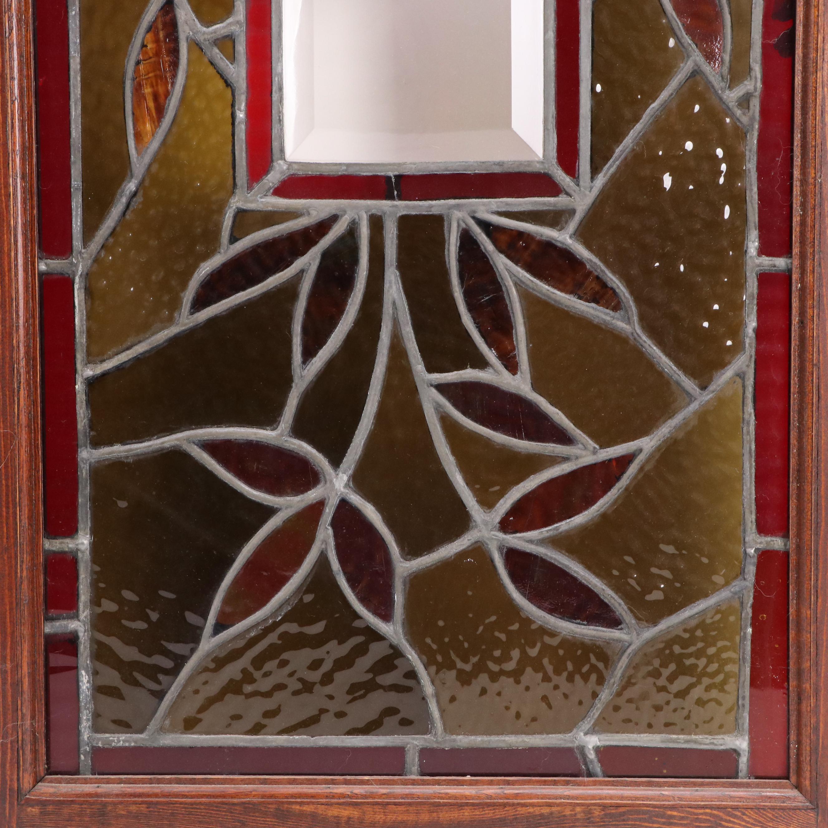 Arts & Crafts Leaded Stained Glass Window Panes with Beveled Glass Panels