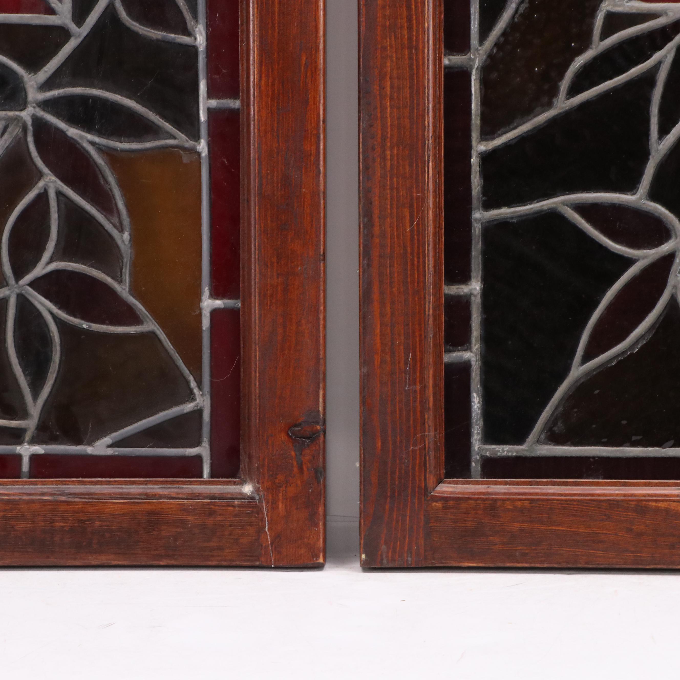 Arts & Crafts Leaded Stained Glass Window Panes with Beveled Glass Panels