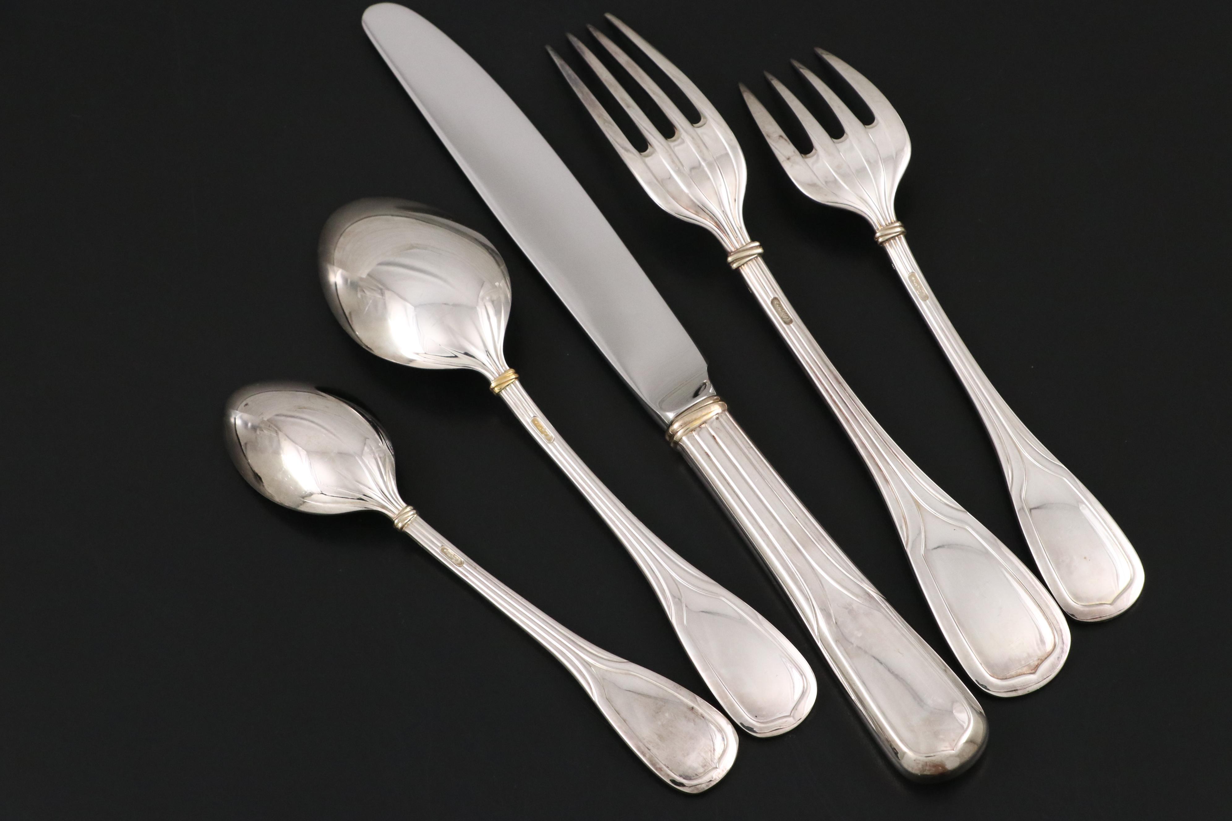 Cartier "Du Prince" Gilt Silver Plate Flatware with Presentation Boxes