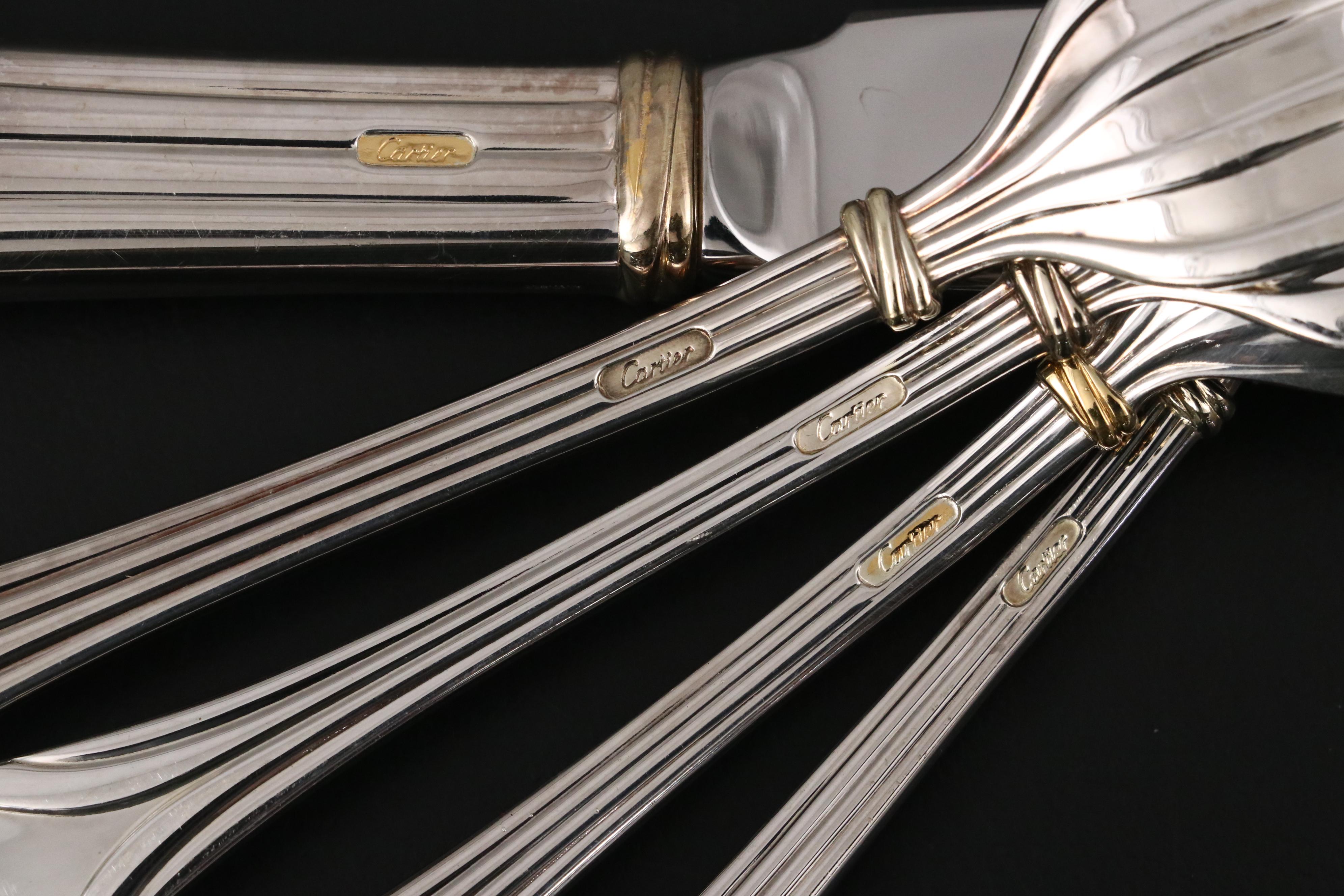 Cartier "Du Prince" Gilt Silver Plate Flatware with Presentation Boxes