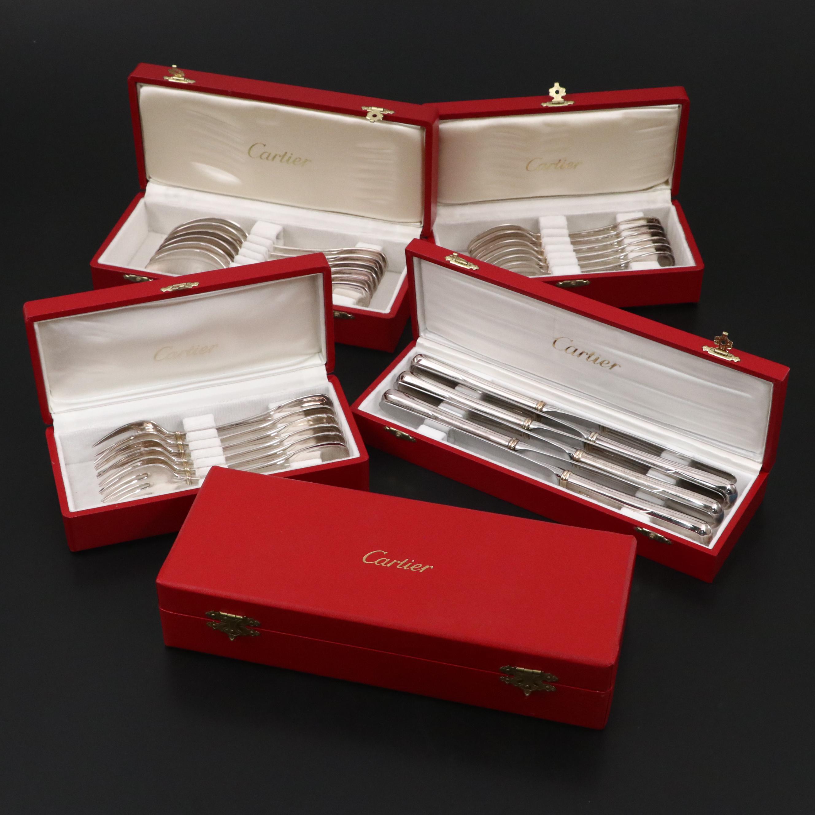 Cartier "Du Prince" Gilt Silver Plate Flatware with Presentation Boxes