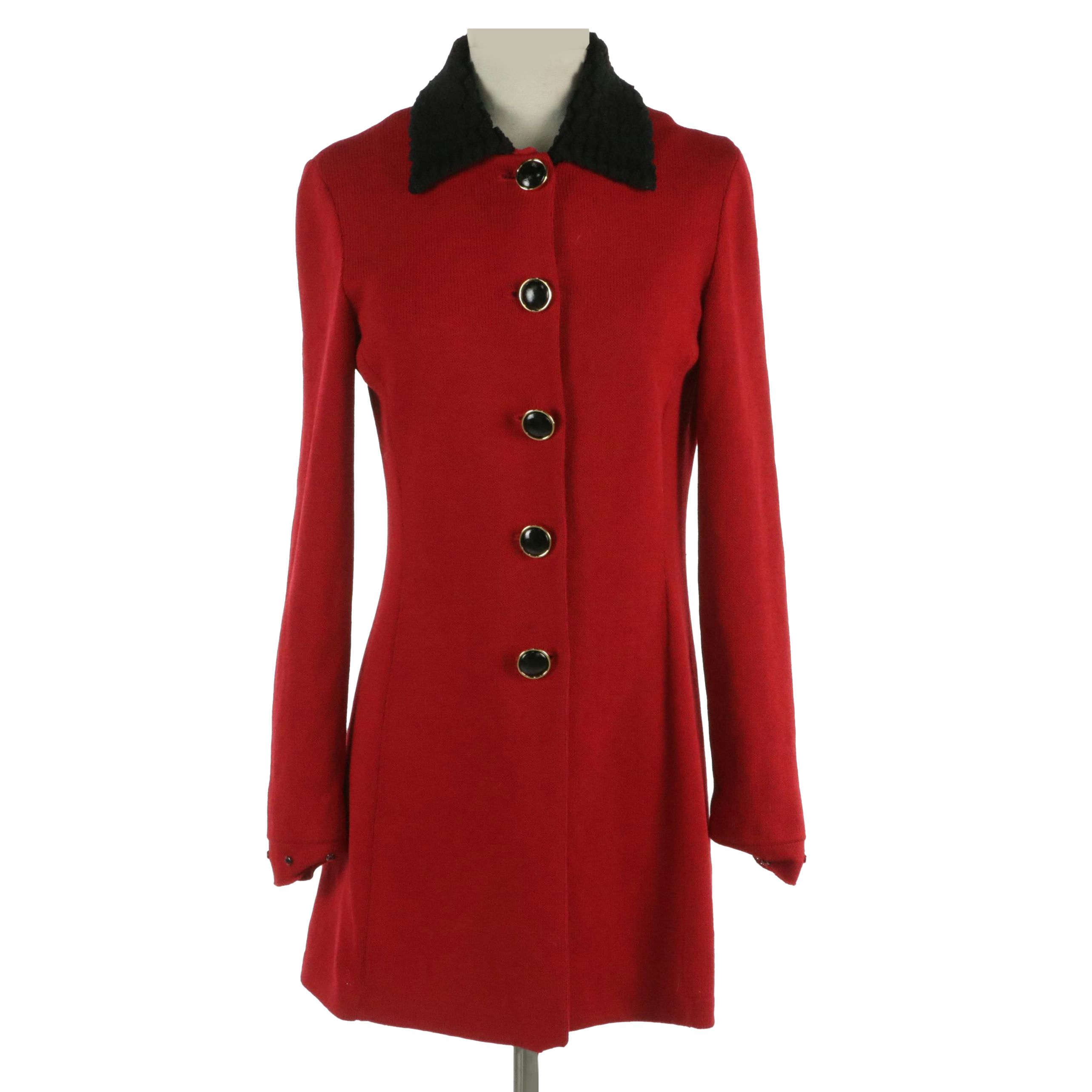 St. John Collection Knit Red Wool Blend Cardigan Jacket with Detachable Collar