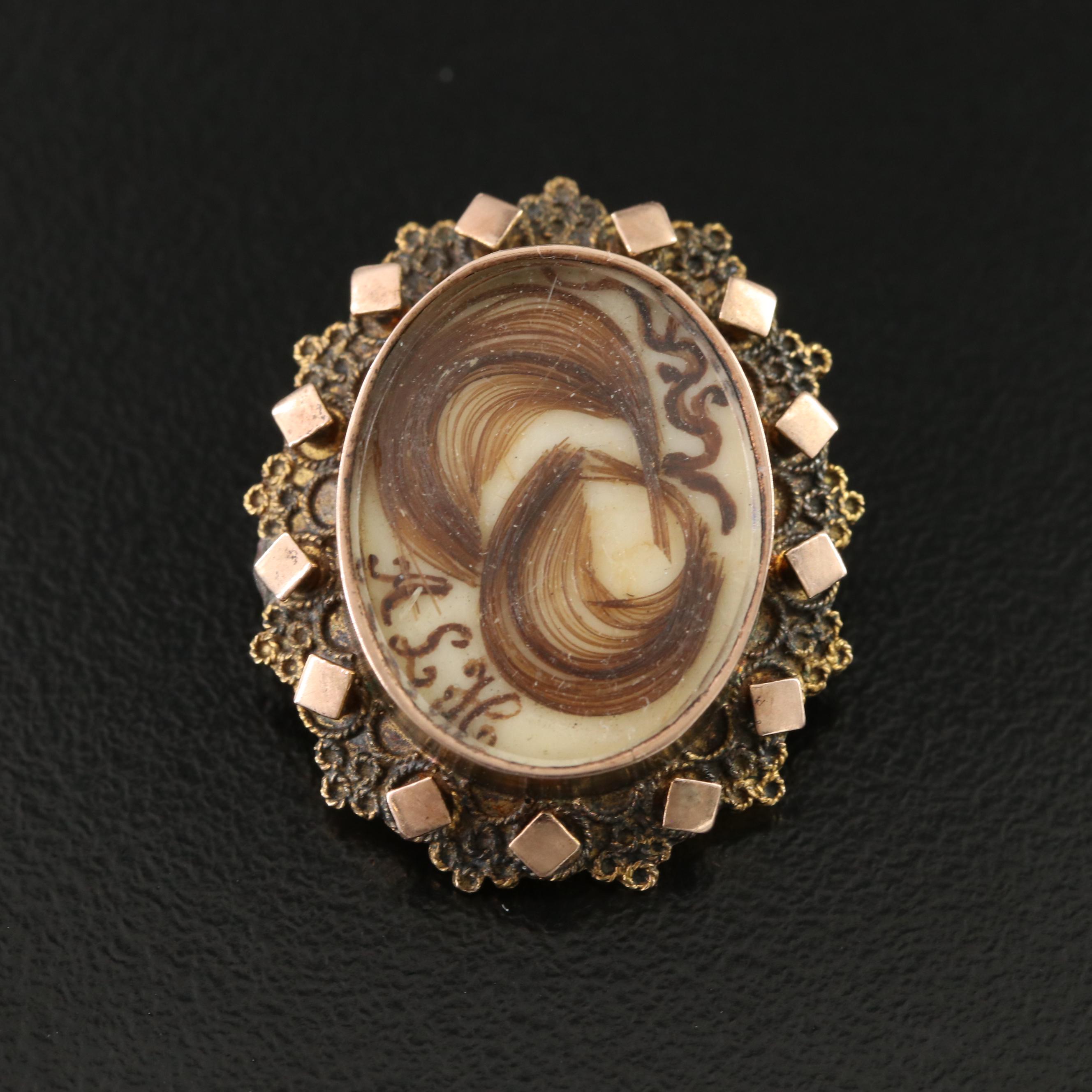 Victorian Mourning Pin with 10K Accents