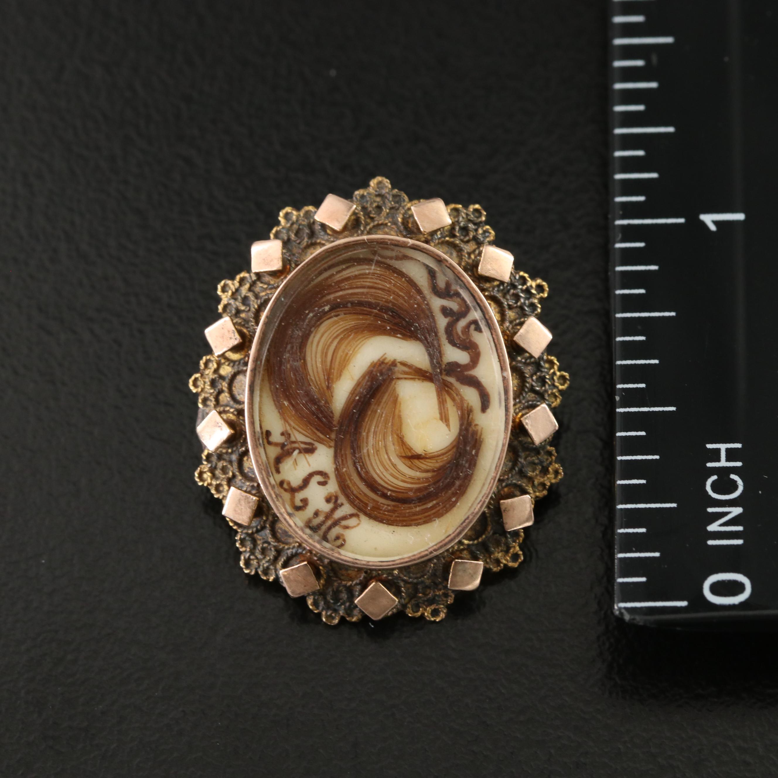 Victorian Mourning Pin with 10K Accents