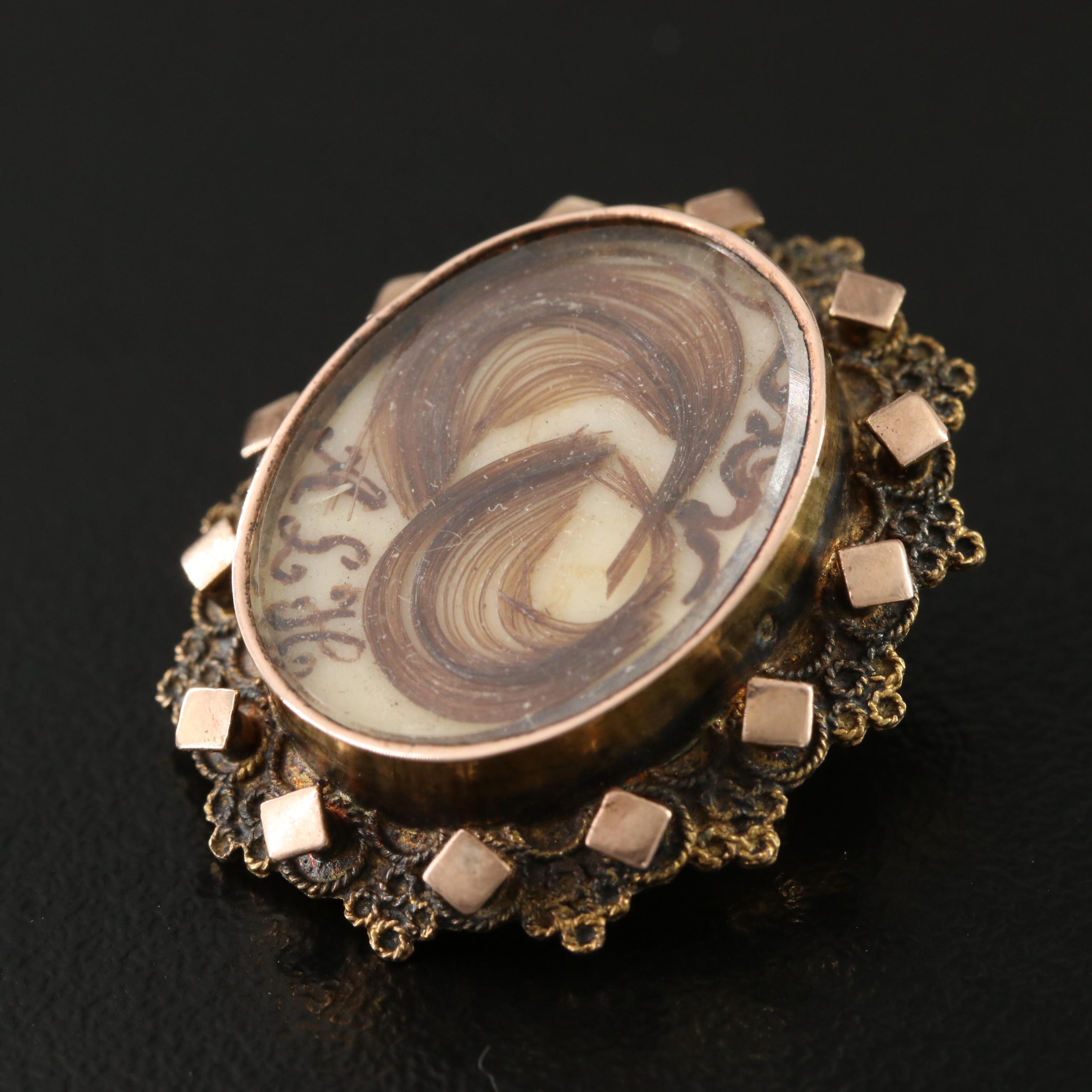 Victorian Mourning Pin with 10K Accents