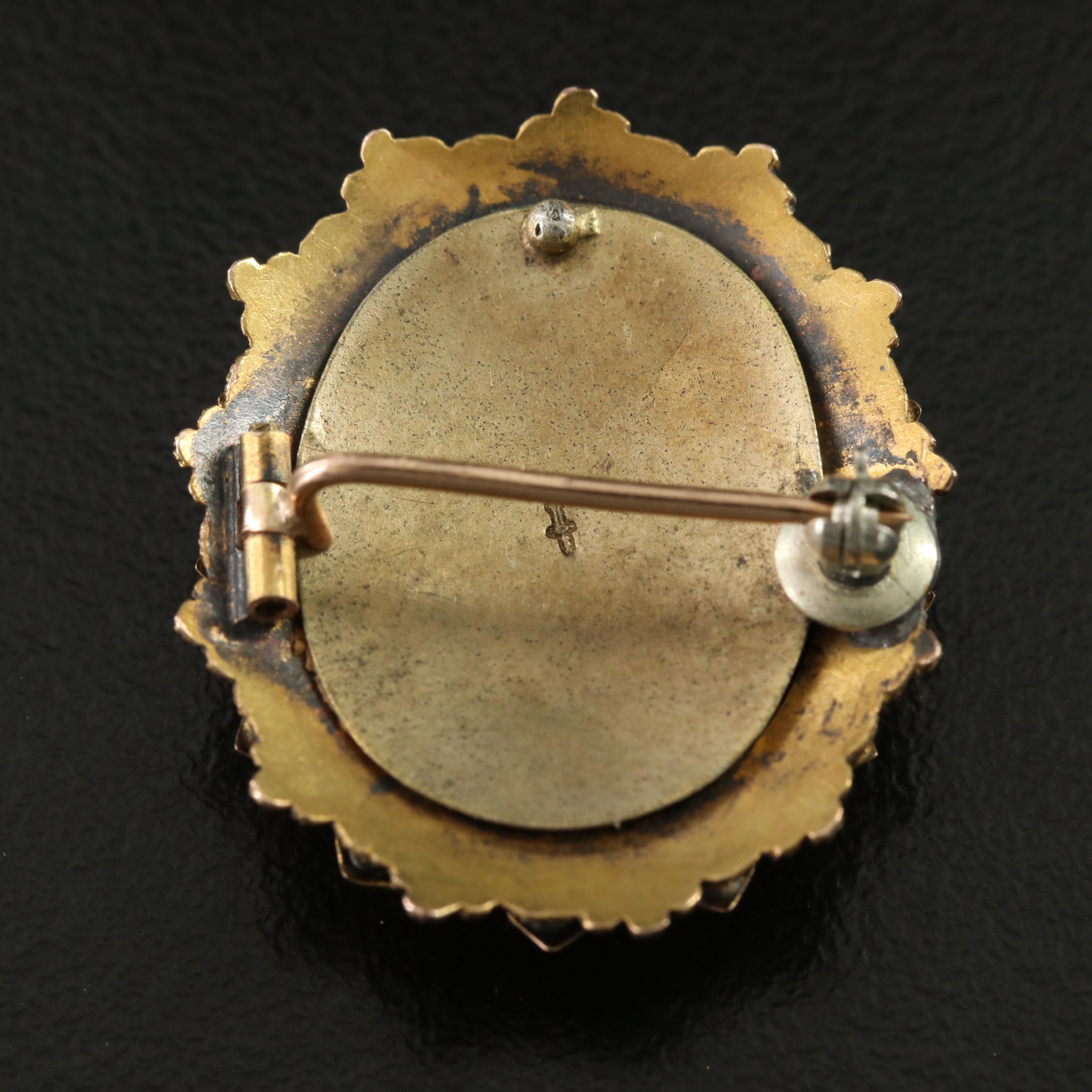 Victorian Mourning Pin with 10K Accents