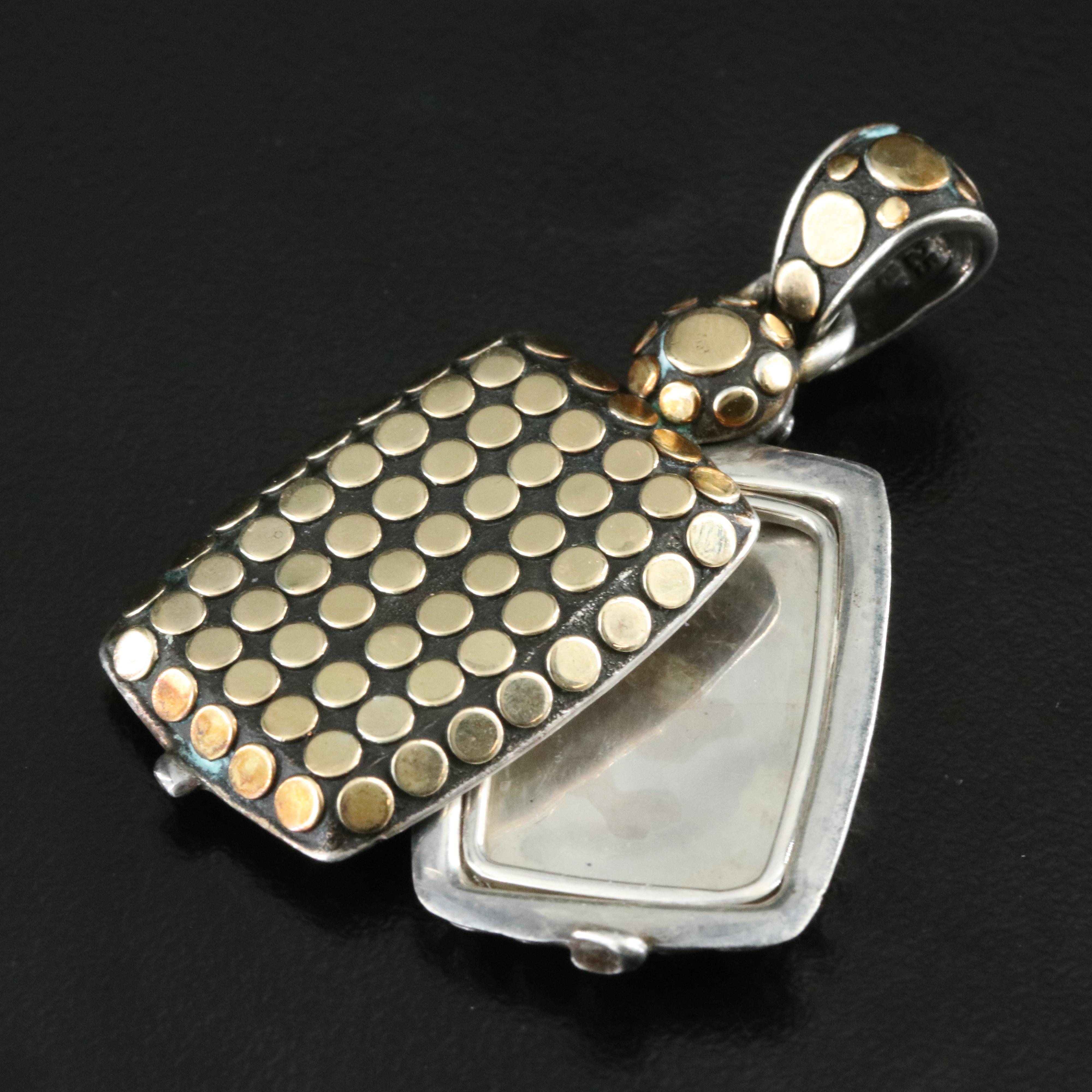 John Hardy Dot Sterling and 18K Reversible Slide Open Locket Pendant