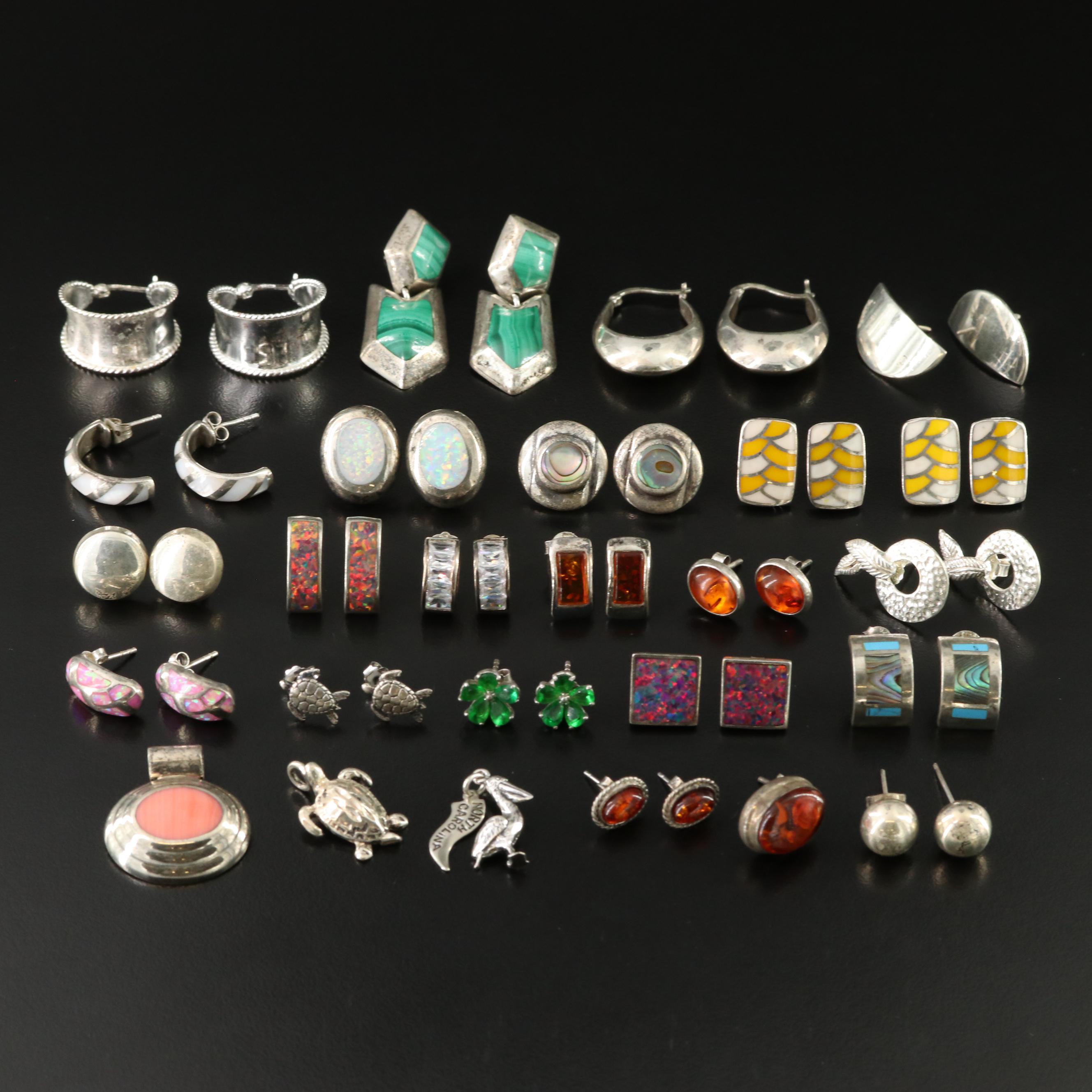 Sterling Earring Collection Featuring Abalone, Malachite and Amber