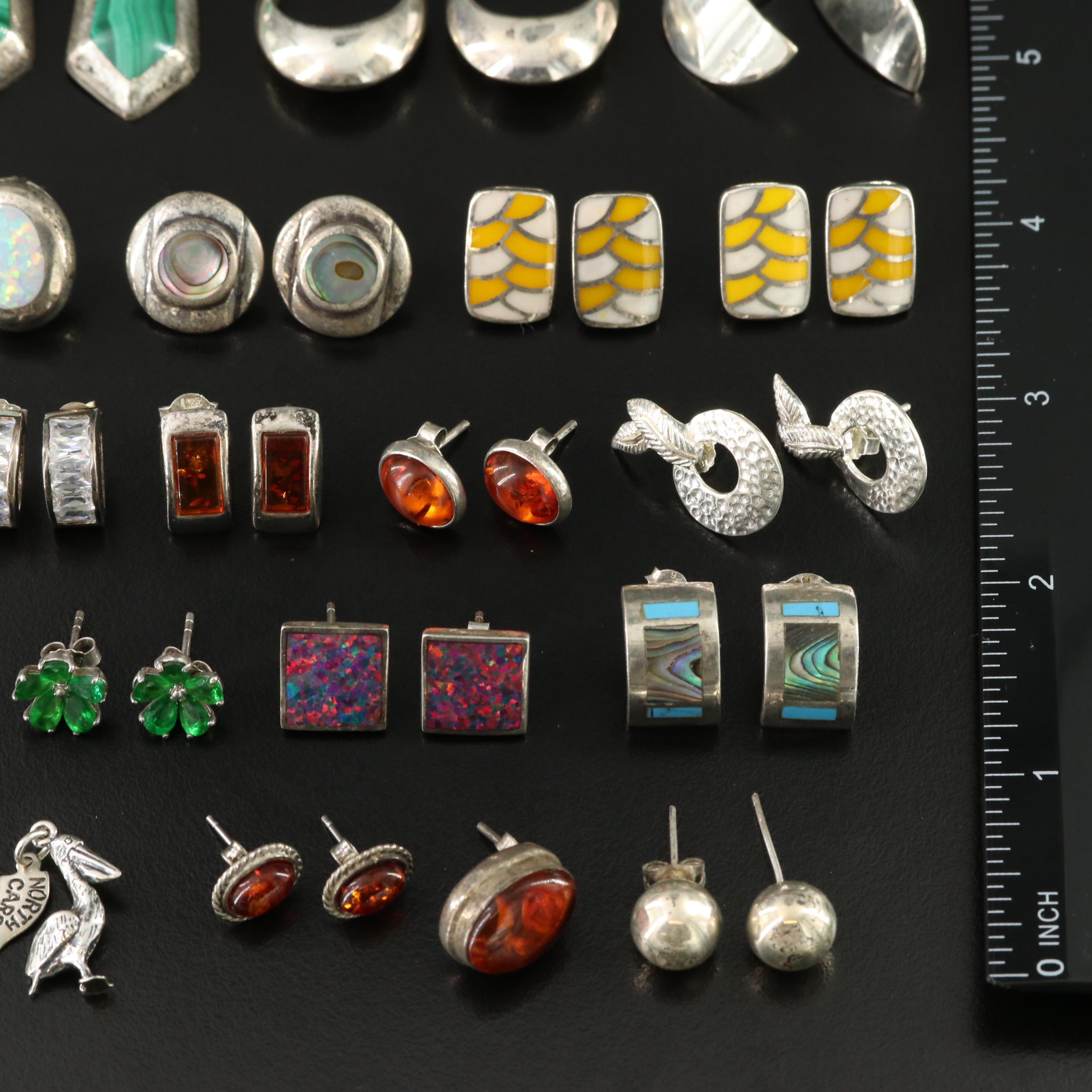 Sterling Earring Collection Featuring Abalone, Malachite and Amber
