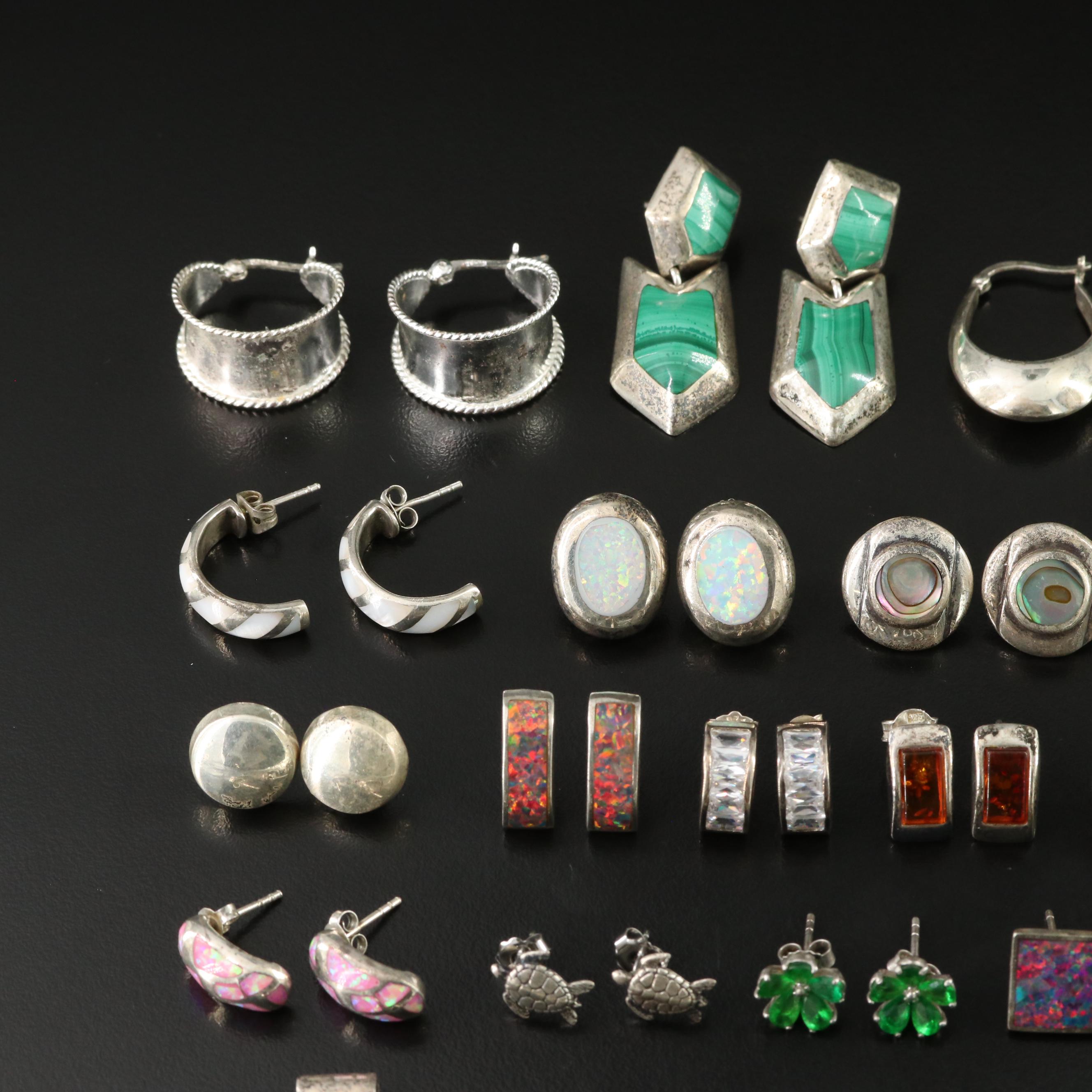 Sterling Earring Collection Featuring Abalone, Malachite and Amber