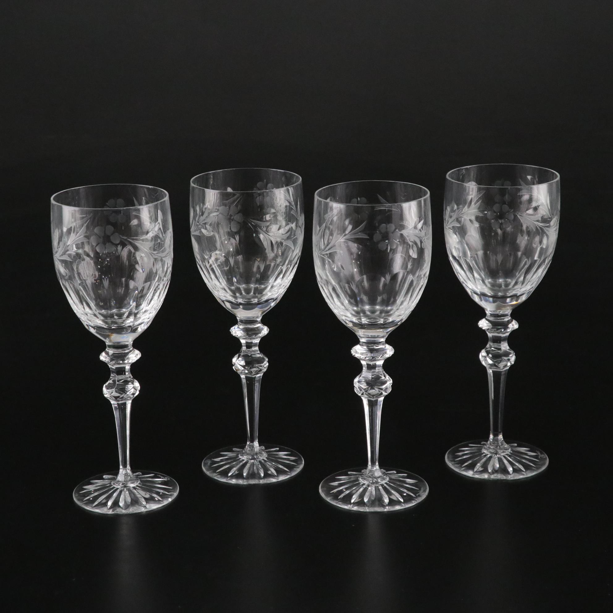 Rogaška "Country Garden" Crystal Wine Glasses and Faceted Crystal Decanter