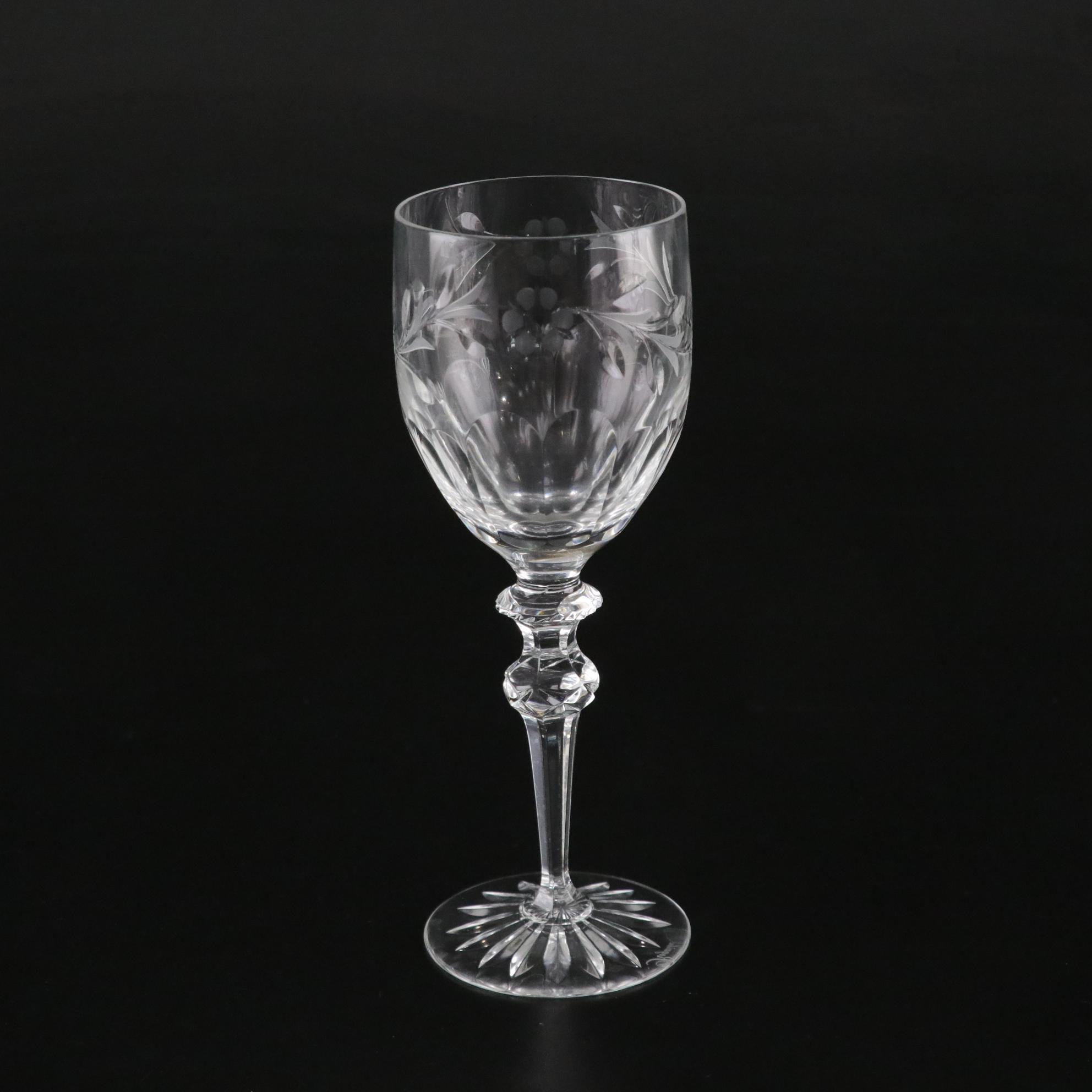 Rogaška "Country Garden" Crystal Wine Glasses and Faceted Crystal Decanter