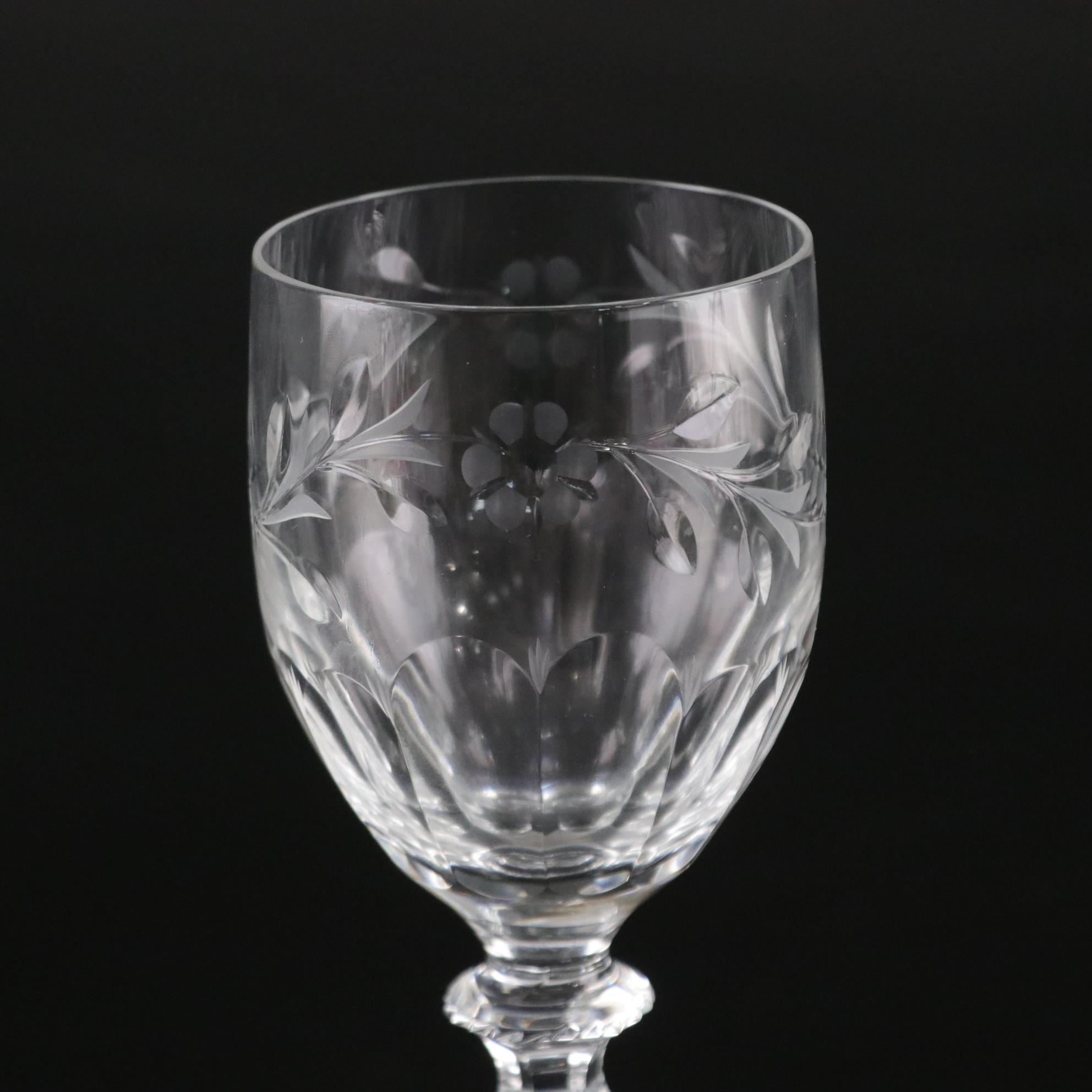 Rogaška "Country Garden" Crystal Wine Glasses and Faceted Crystal Decanter