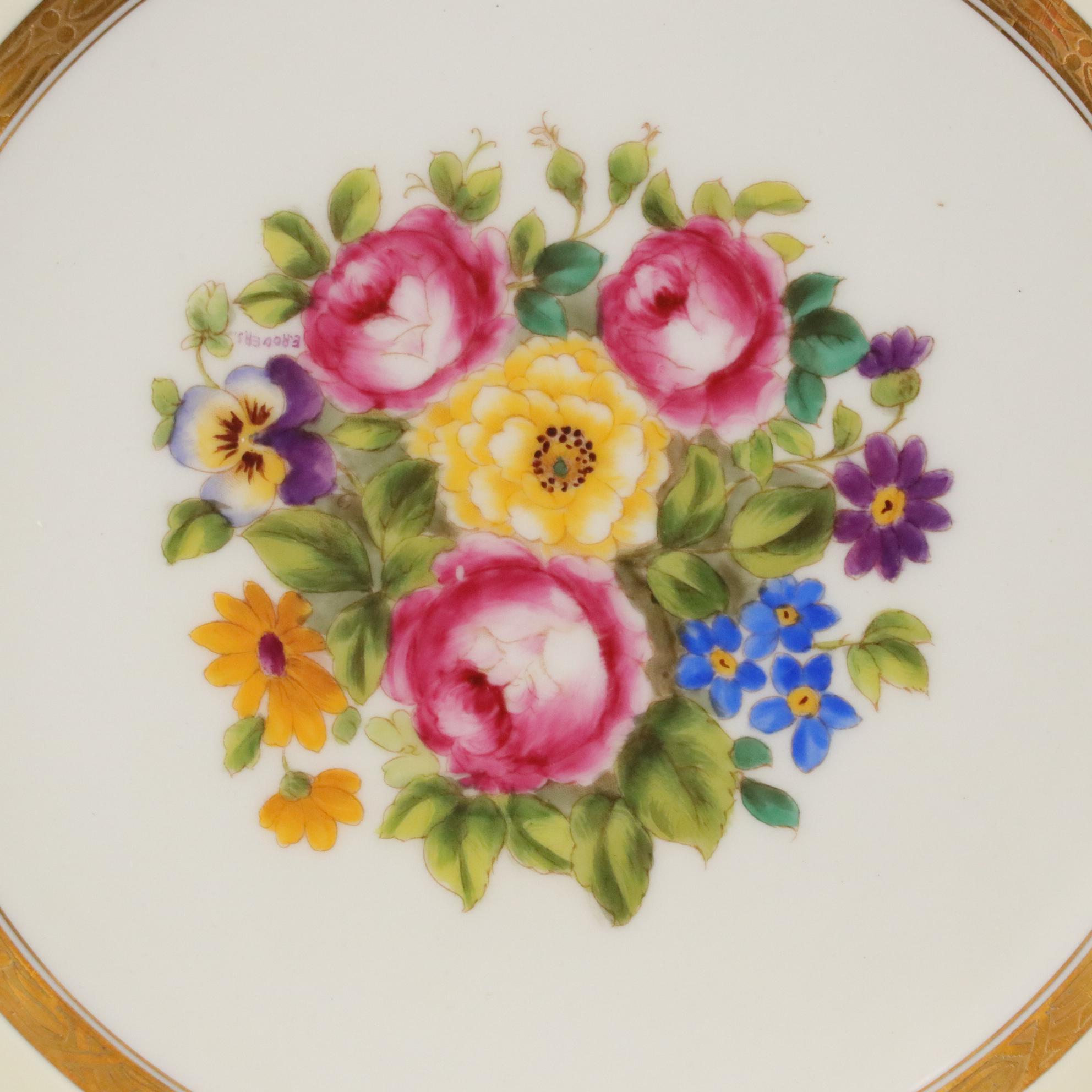 Cauldon China Collection of Gilt Cabbage Rose Dinner Plates