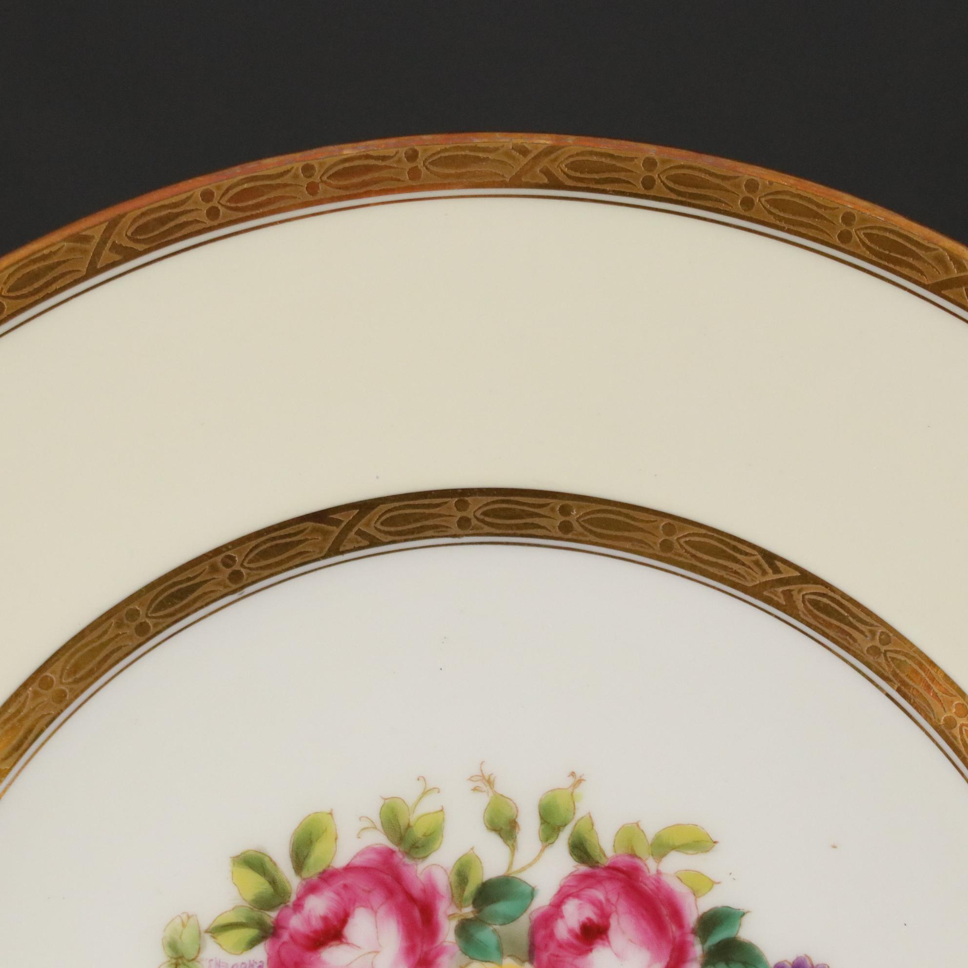 Cauldon China Collection of Gilt Cabbage Rose Dinner Plates