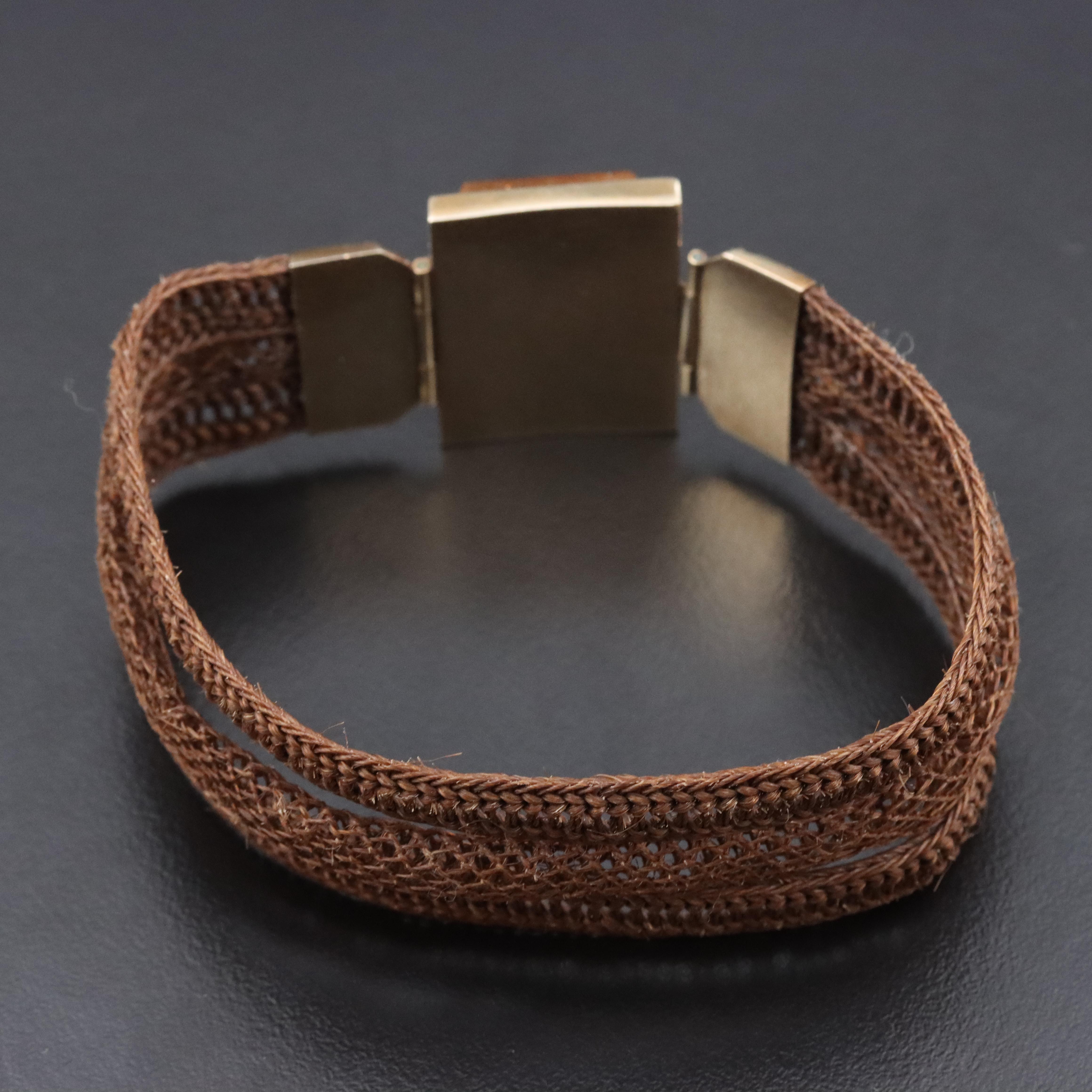 Victorian 10K Micromosaic, Goldstone and Woven Hairwork Bracelet