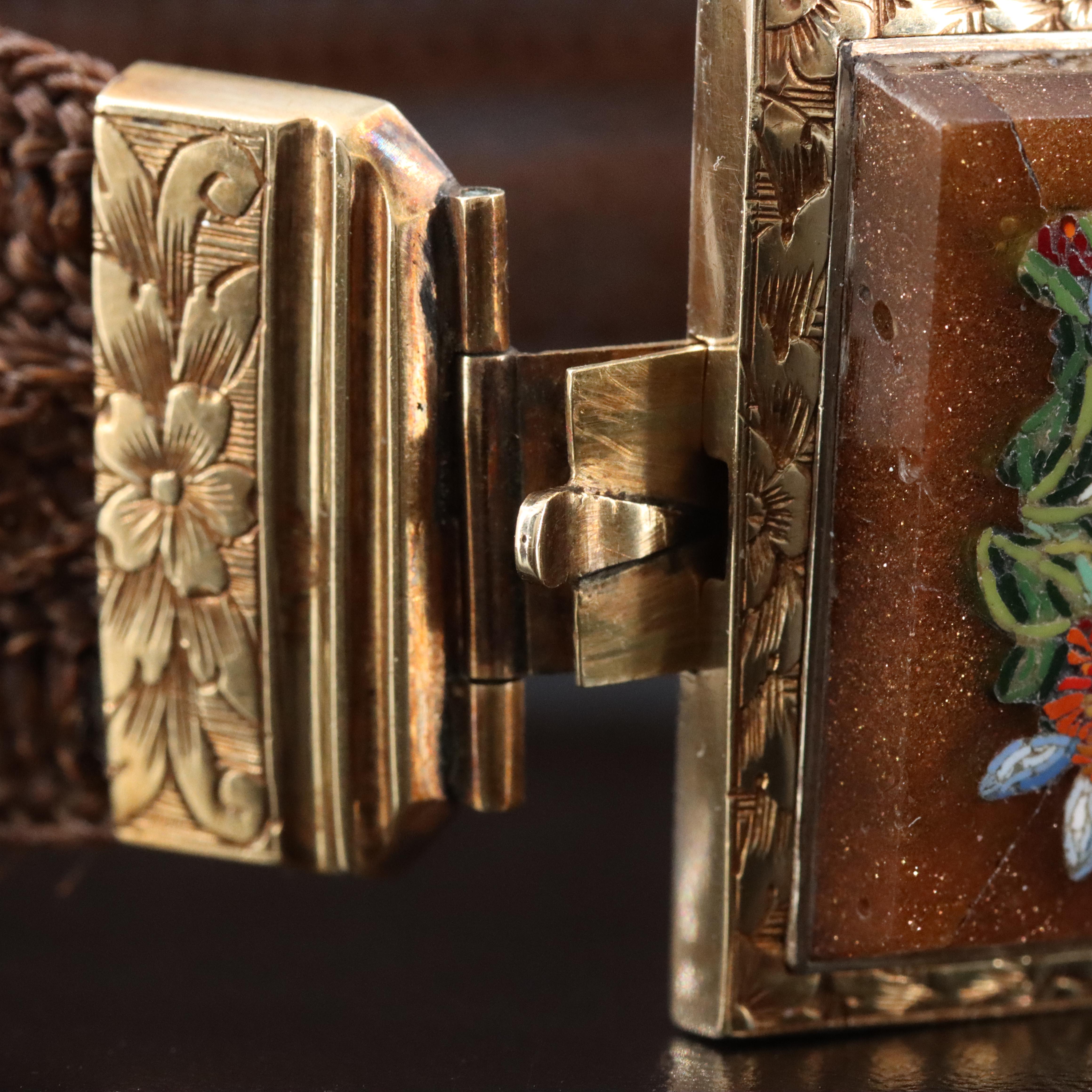 Victorian 10K Micromosaic, Goldstone and Woven Hairwork Bracelet