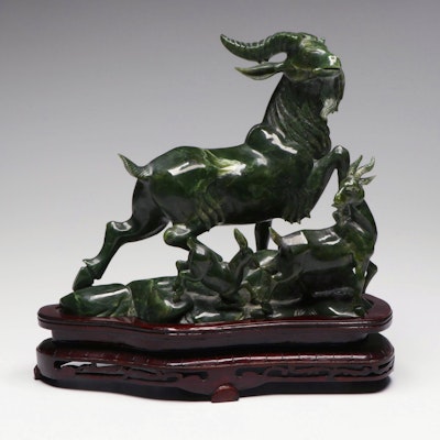 Chinese Carved Nephrite Goat Figural Group Chinese Carved Nephrite Goat Figural Group