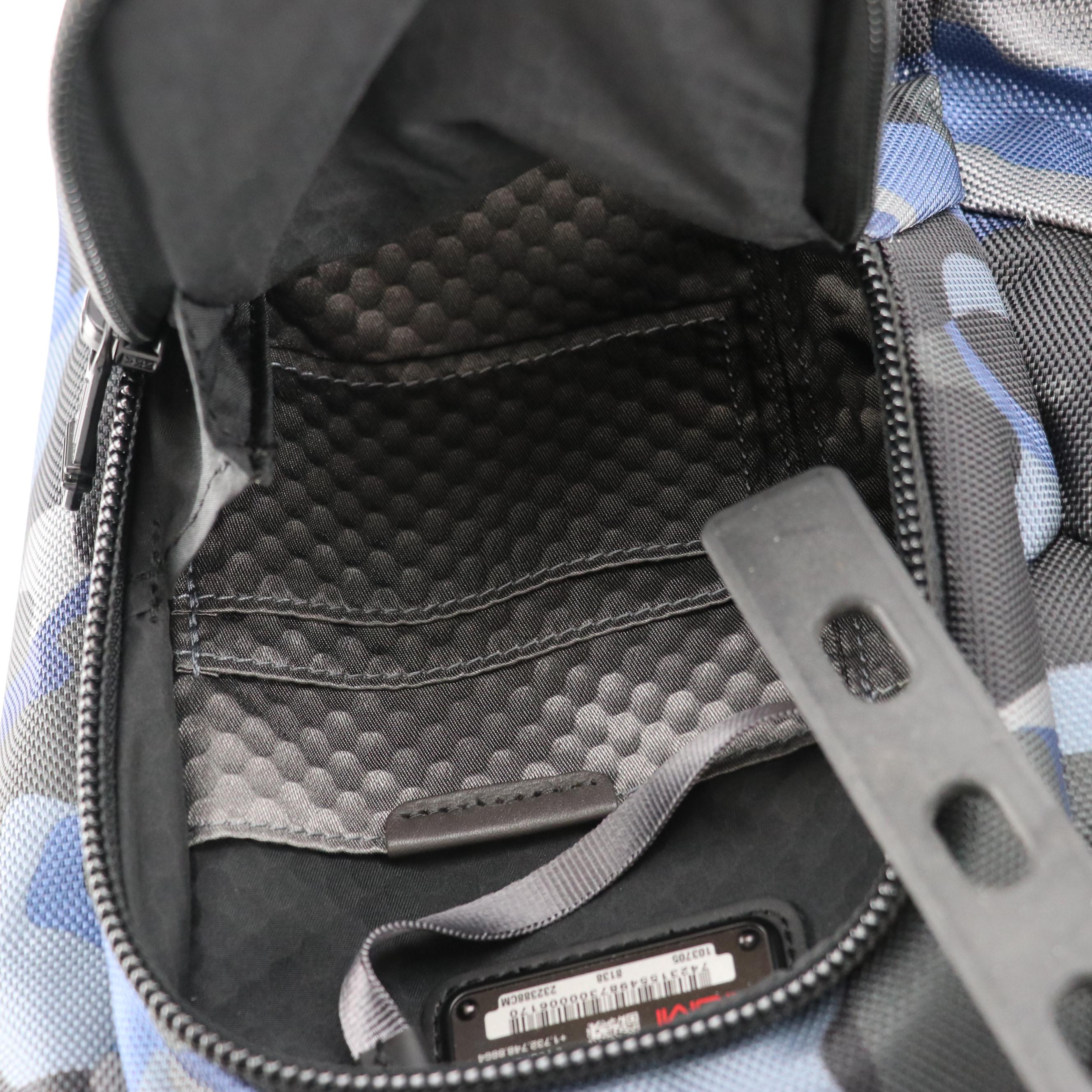 Tumi Alpha Bravo Roll-Top Backpack in Blue Camo Nylon and Black Leather