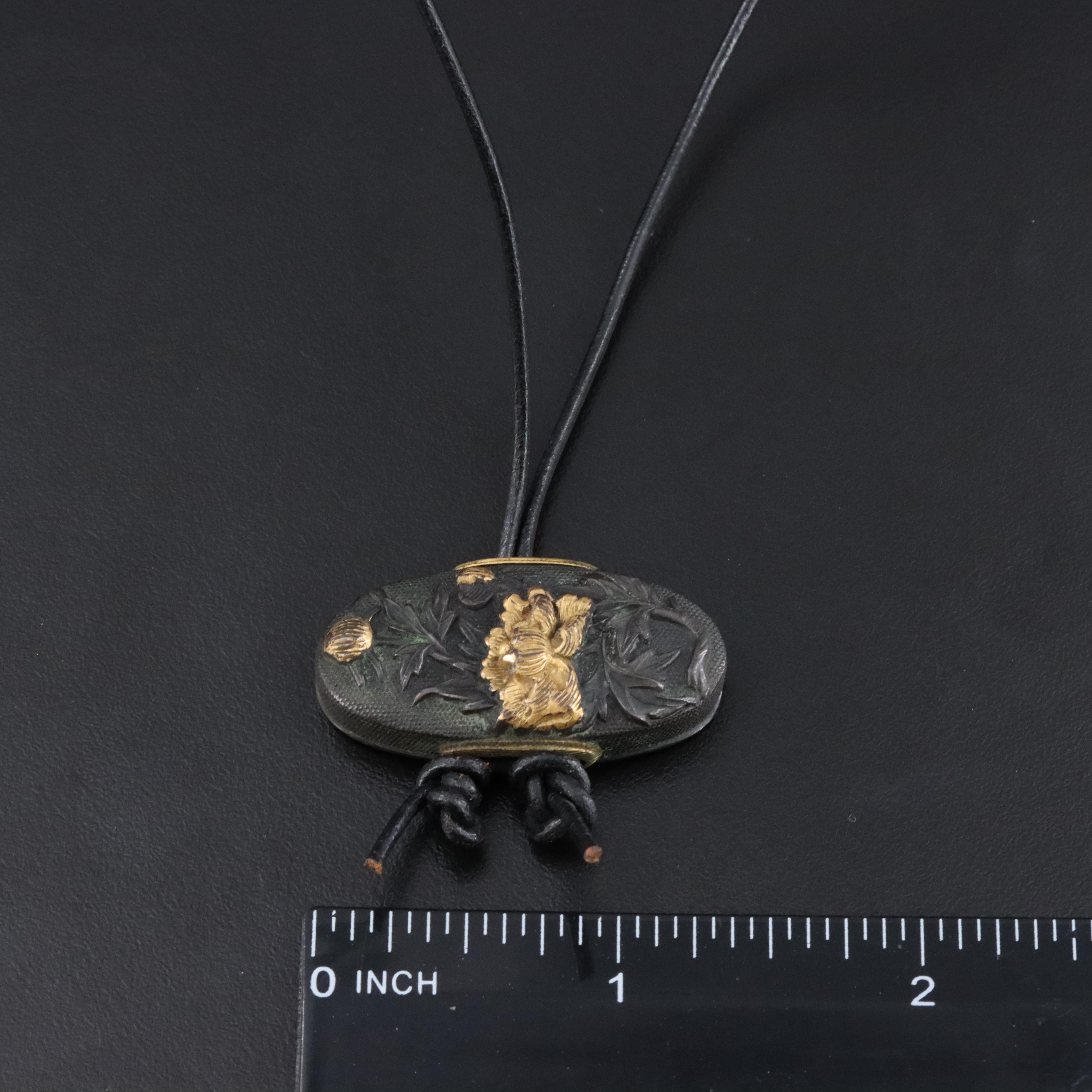 Antique Japanese Carved Ojime Beads and Netsuke with Leather Cords