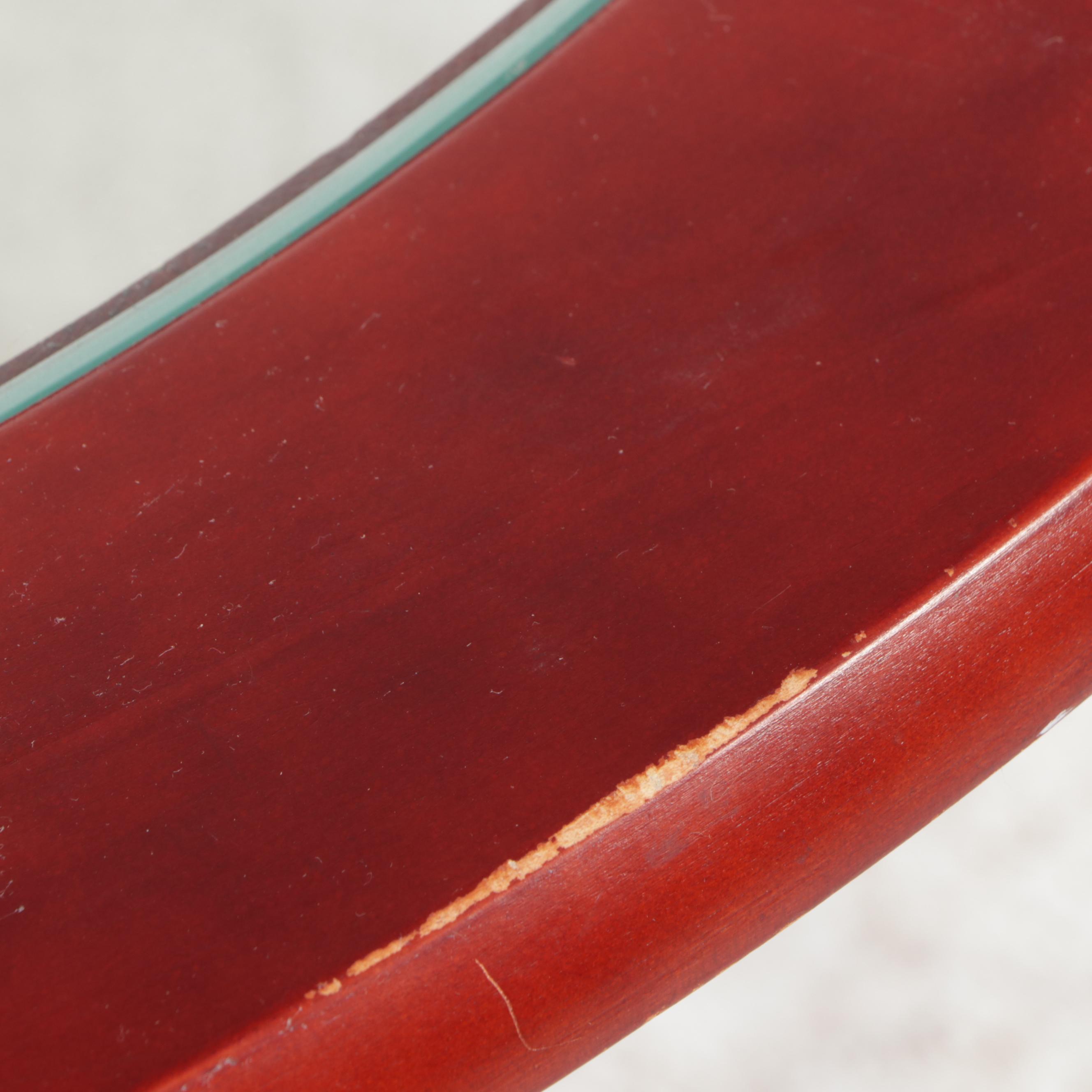 Three-Piece Glass, Cherry Stained Wood, and Metal Bistro Dining Set