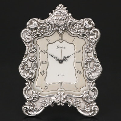 Gorham Sterling Silver Repoussé Cyma Alarm Clock, Early 20th C. Gorham Sterling Silver Repoussé Cyma Alarm Clock, Early 20th C.