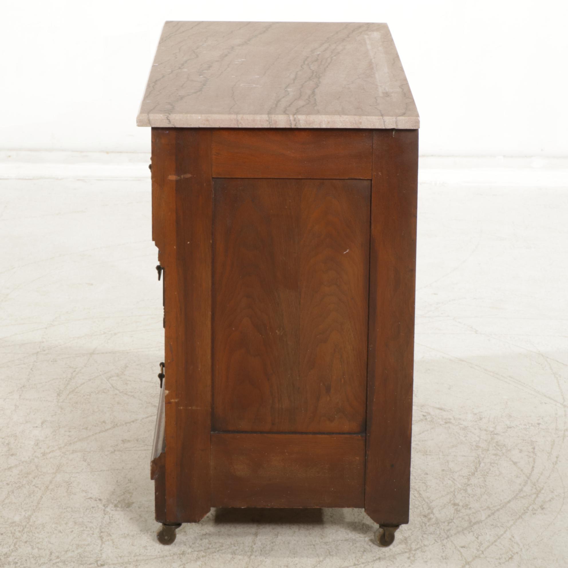 Walnut and Burl Wood Dresser with Marble Top,Early 20th Century