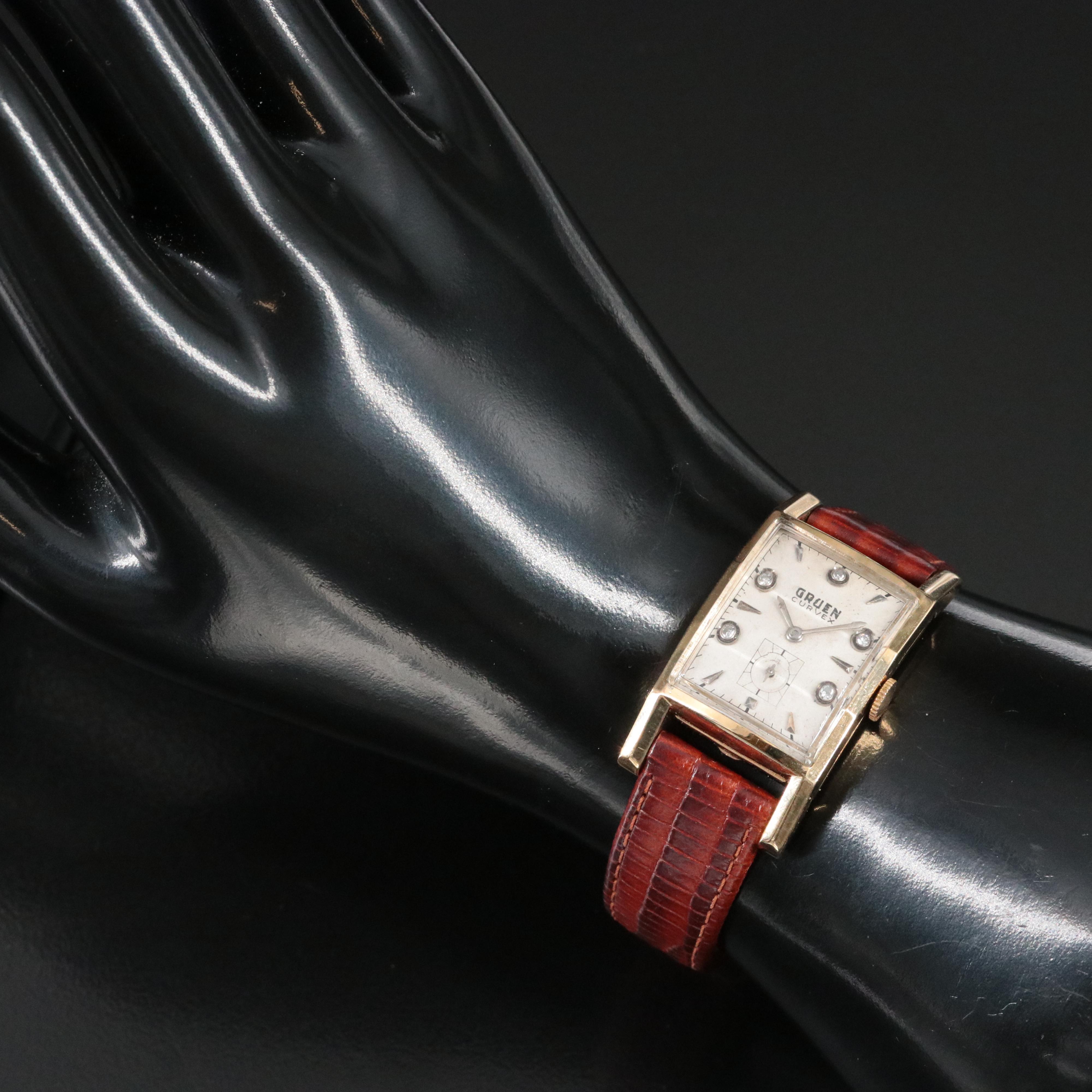 Vintage 14K Gruen Curvex Diamond Watch