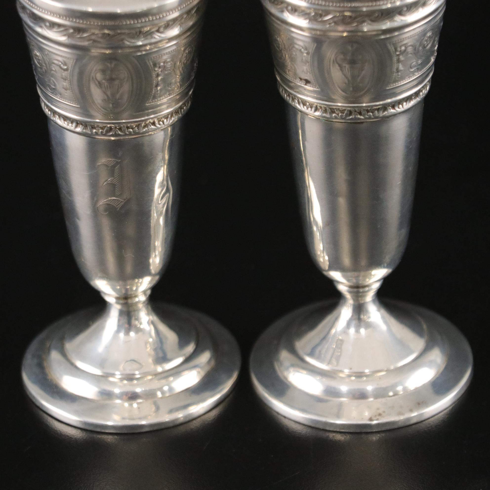 Poole Sterling Silver "Georgian" Creamer & Sugar with Wedgwood Salt & Pepper