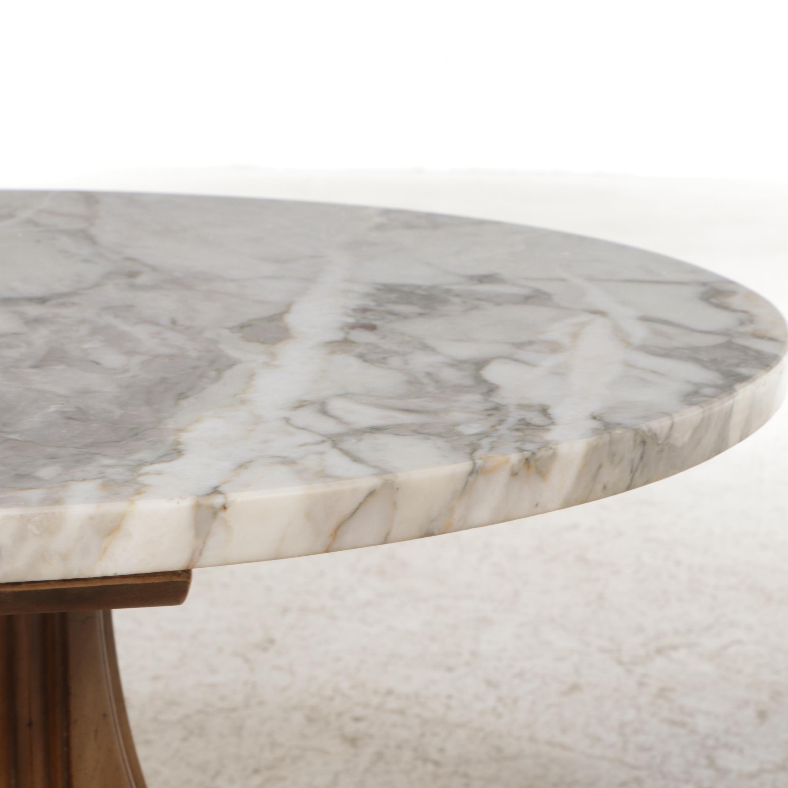 Pair of French Provincial Style Bergères with Marble Top Accent Table