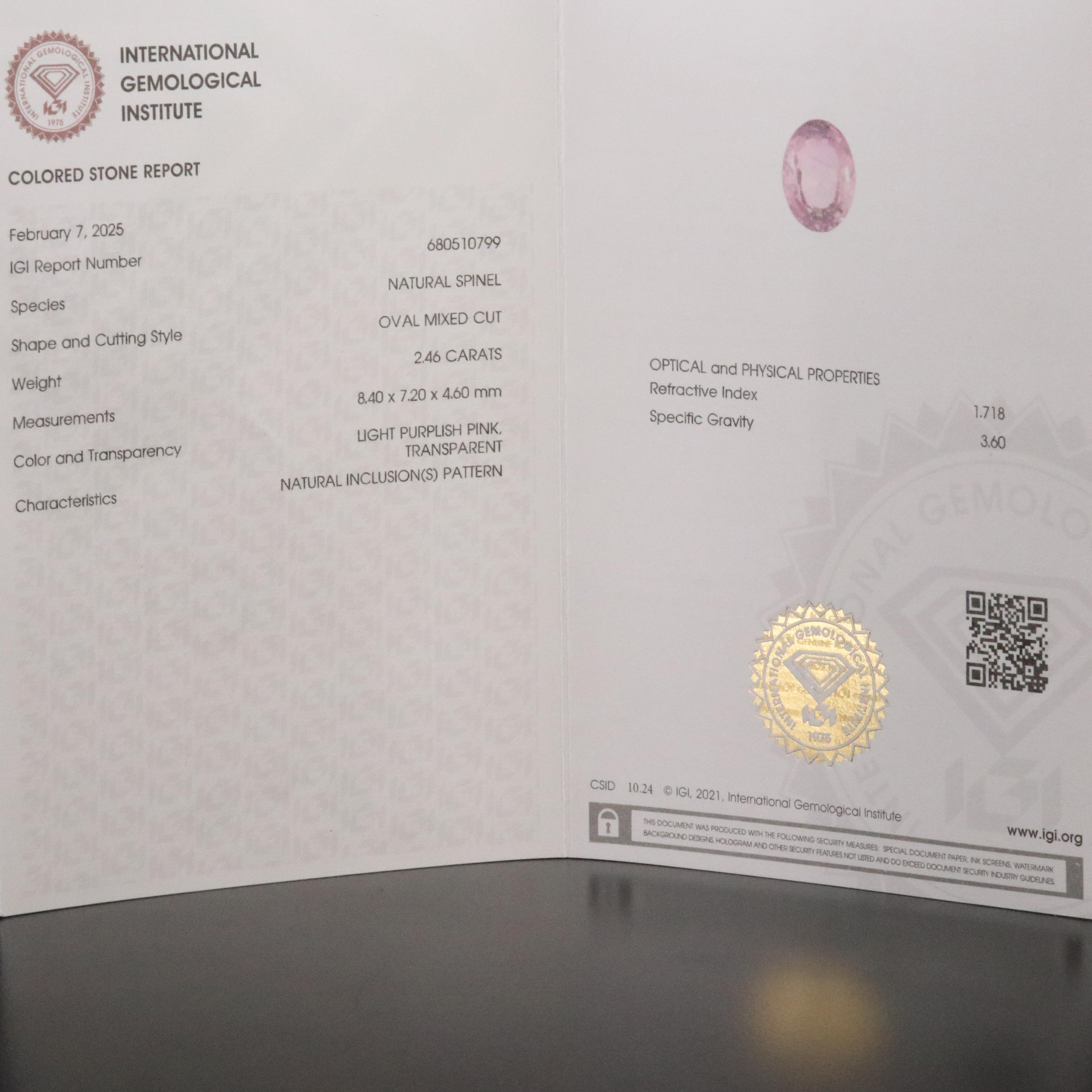 Loose 2.46 CT Spinel with IGI Report