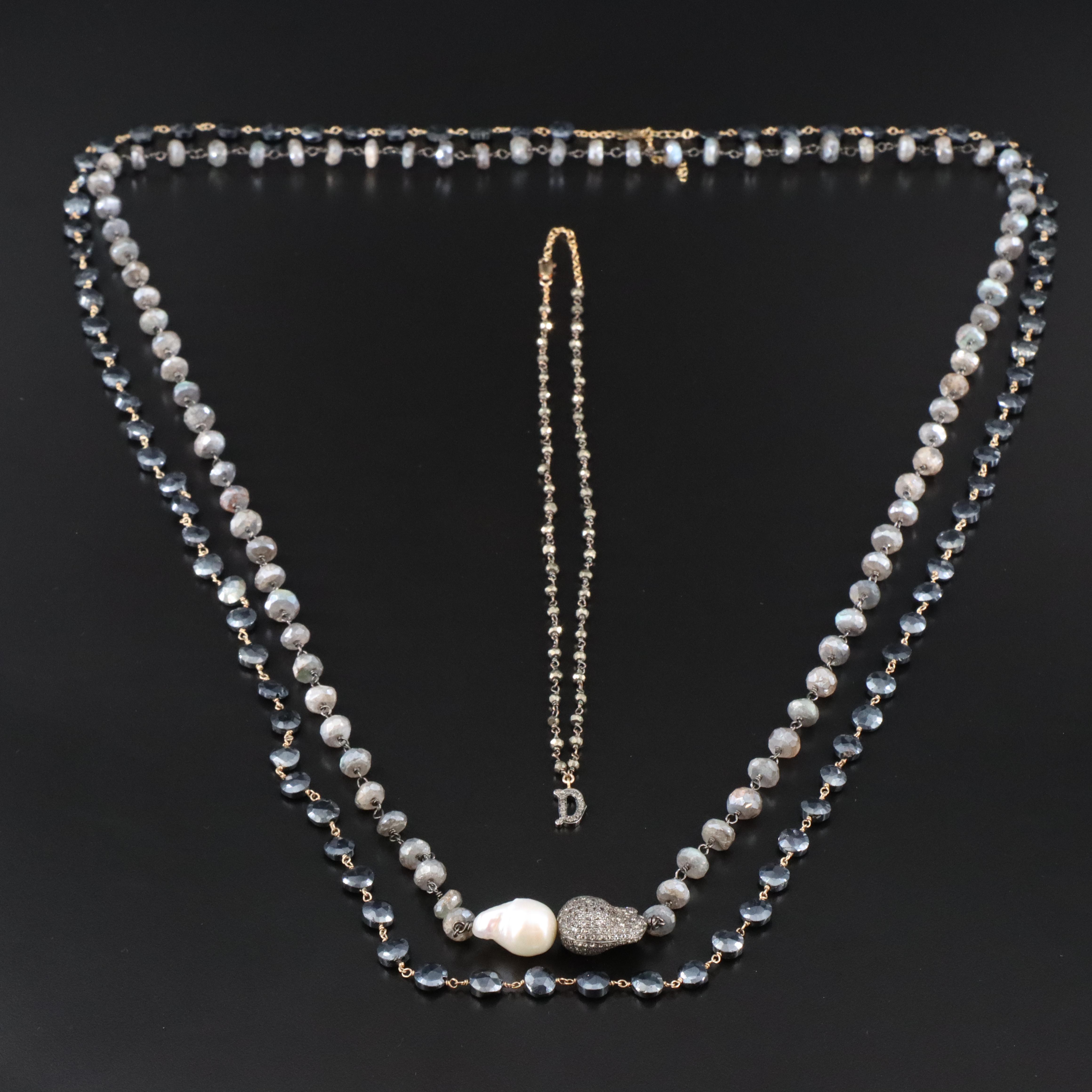 Labradorite, Sterling and Diamonds Featured in Necklace Trio