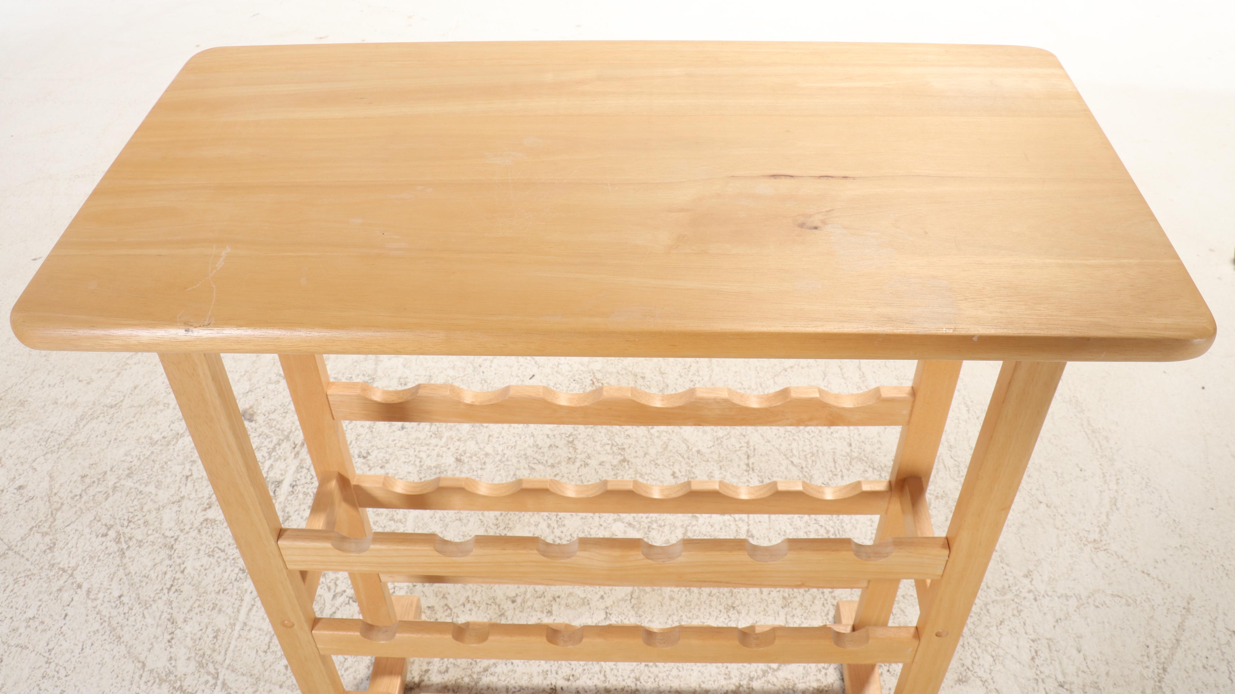 Acacia Wood Kitchen Island with Wine Rack