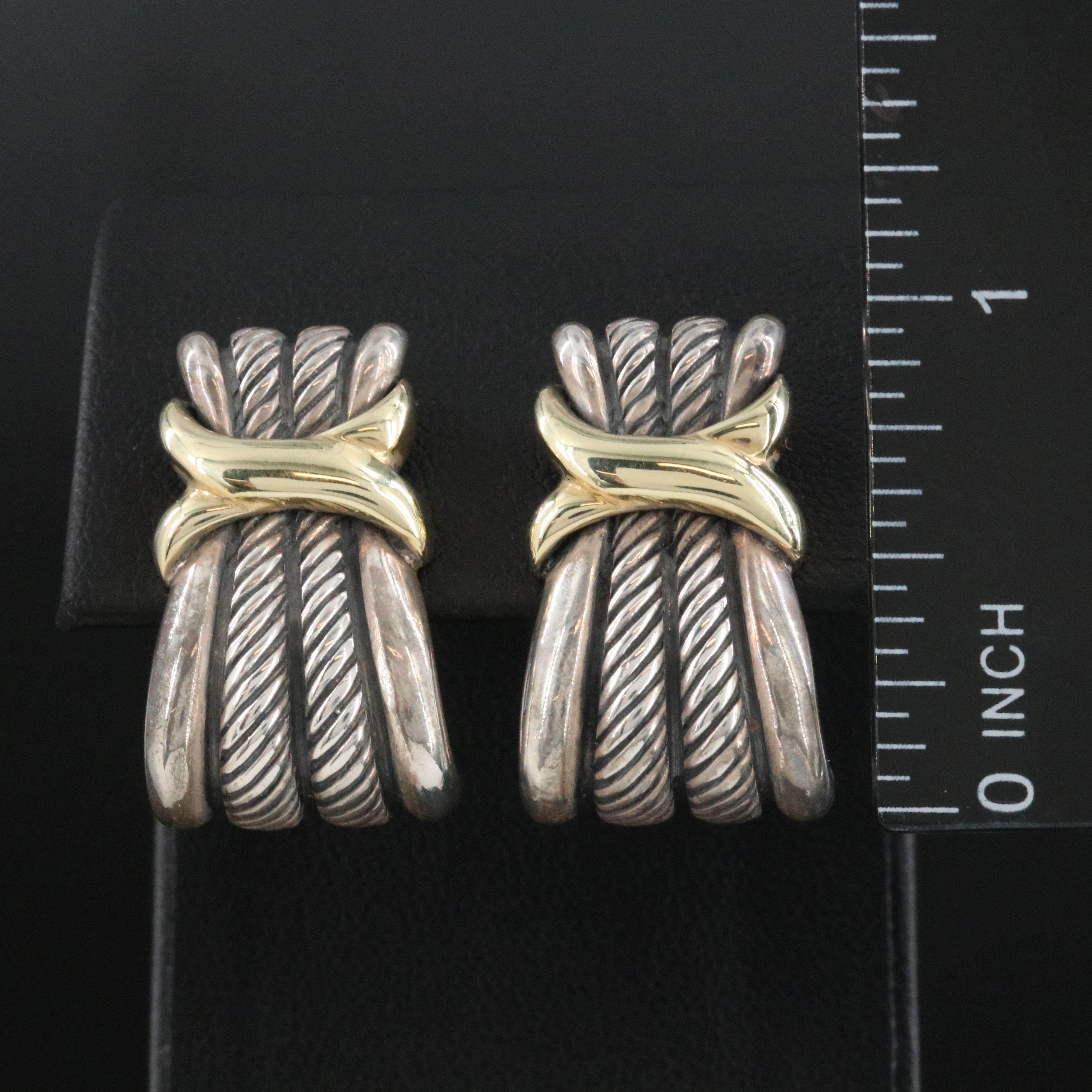David Yurman Sterling and 14K Cable X Earrings