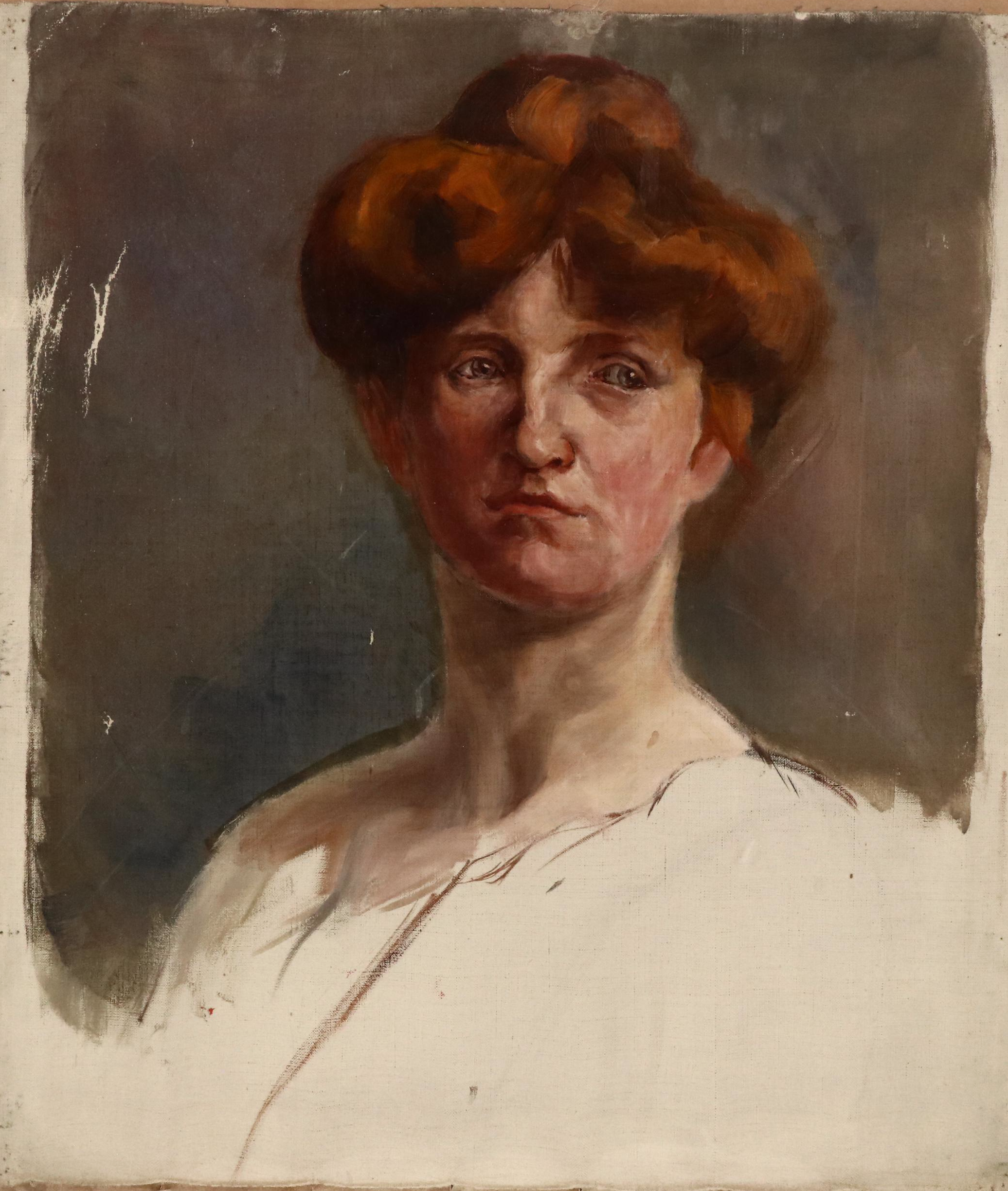 Half-Length Portrait Oil Painting of Woman, 20th Century