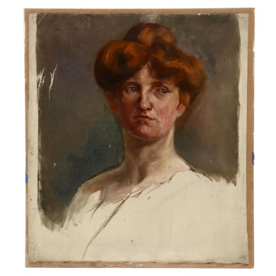 Half-Length Portrait Oil Painting of Woman, 20th Century Half-Length Portrait Oil Painting of Woman, 20th Century