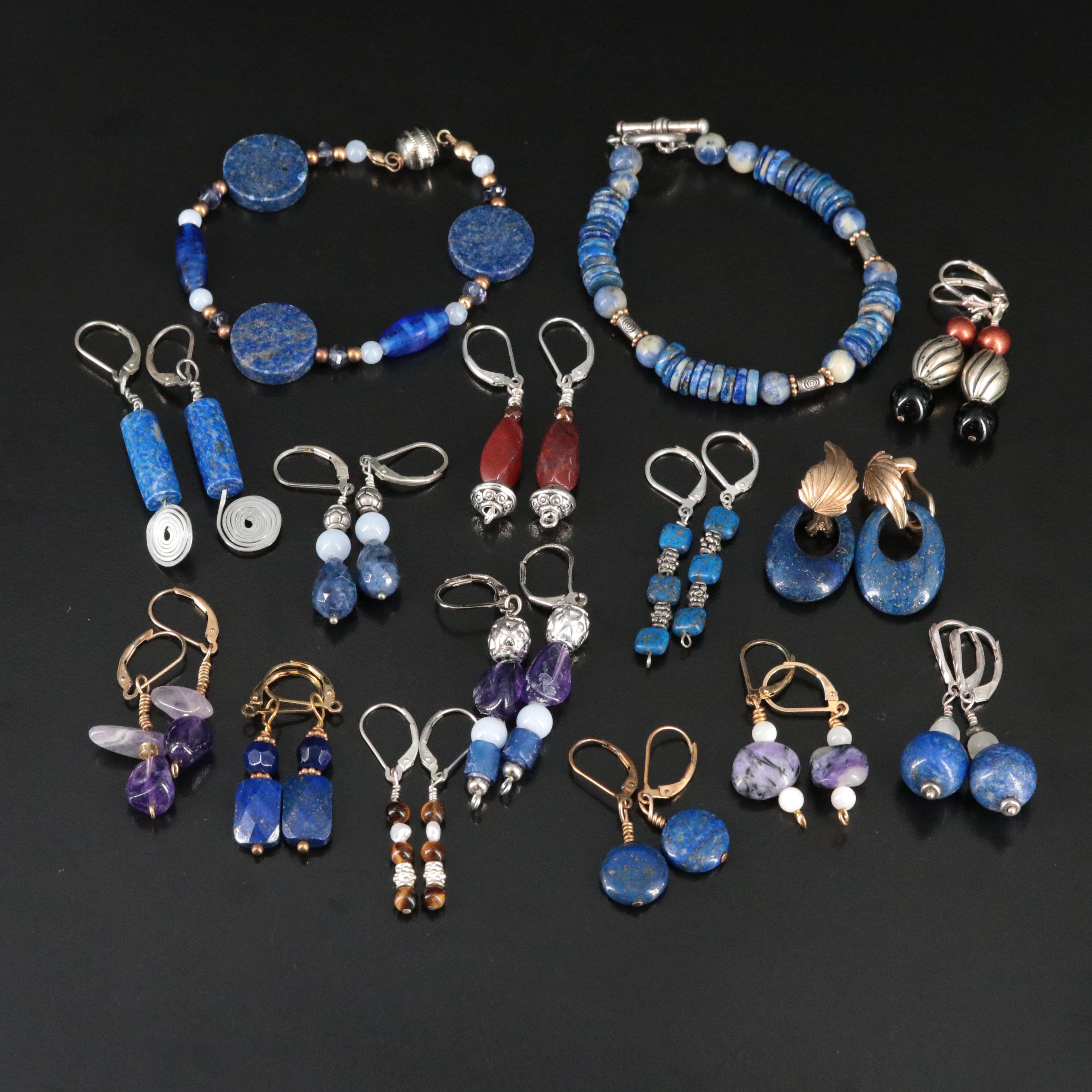 Lapis Lazuli, Red Jasper and Charoite Bracelet and Earring Collection