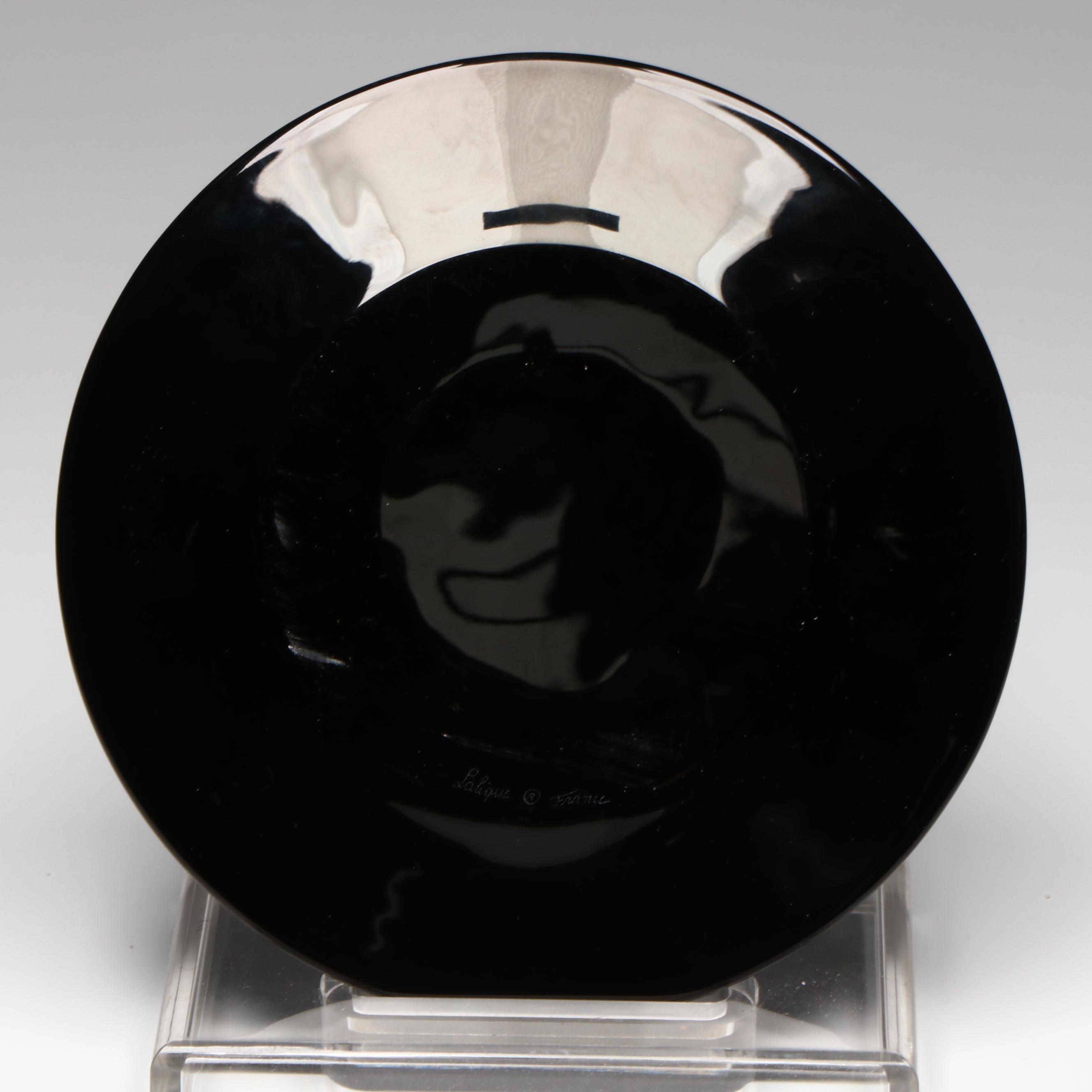 Lalique Matte Black Glass "Algues" Tree of Life Salad Plates, Set of Two