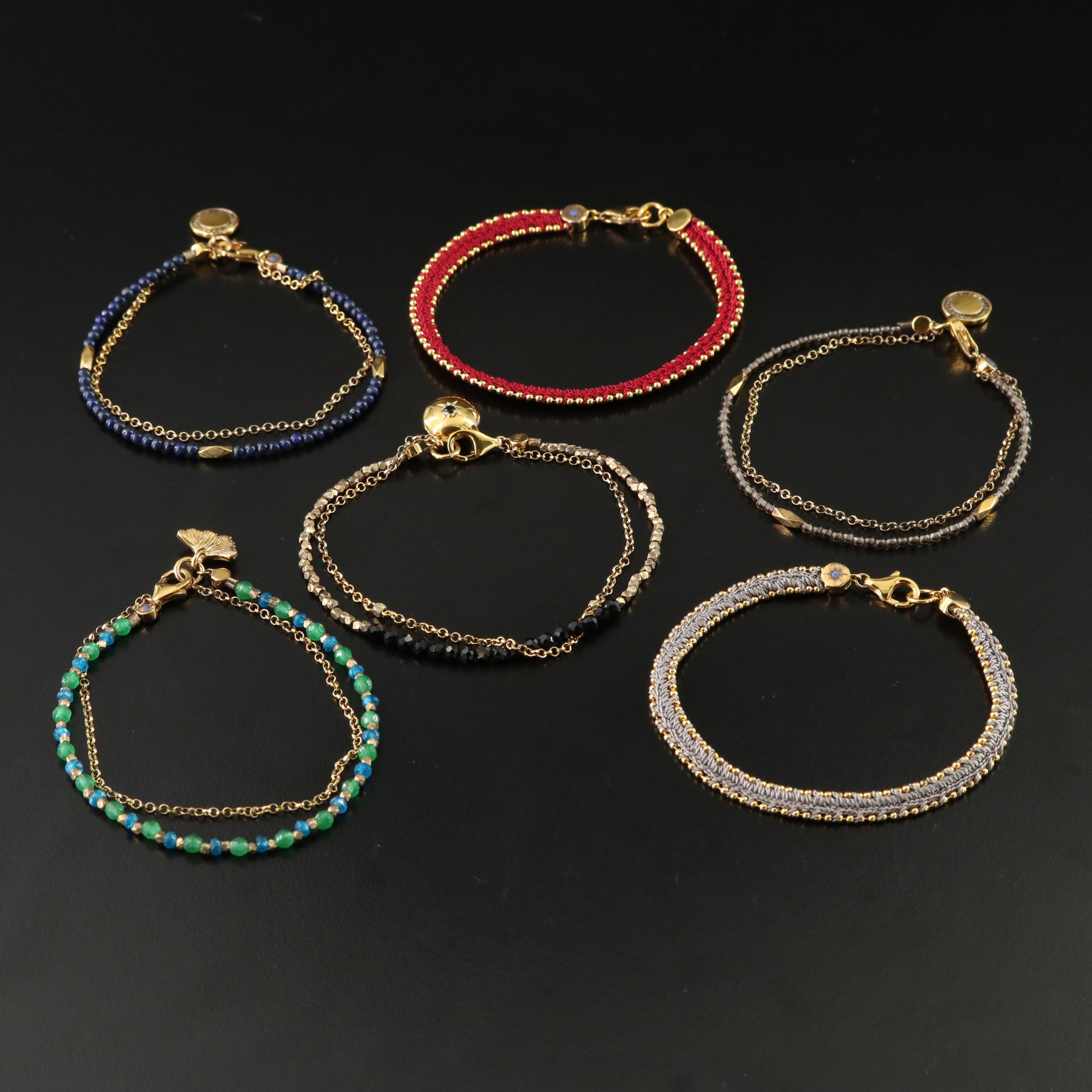 Sterling Bracelet Collection Including Lapis Lazuli and Smoky Quartz